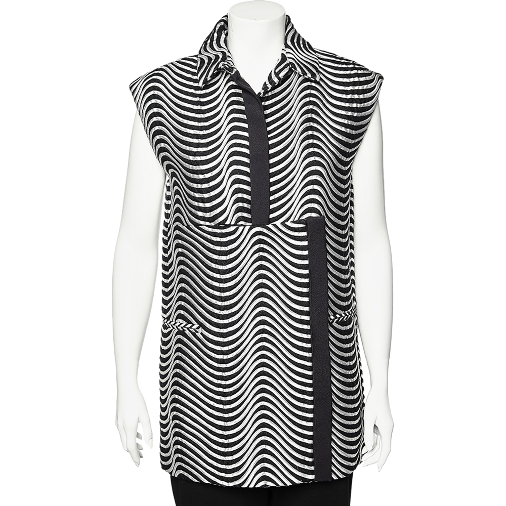 Kenzo monochrome patterned jacquard asymmetric detail sleeveless jacket m