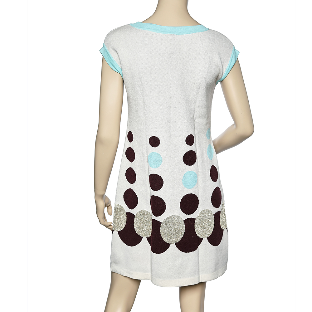 Kenzo Off White Circle Patterned Cotton Knit Shift Dress S