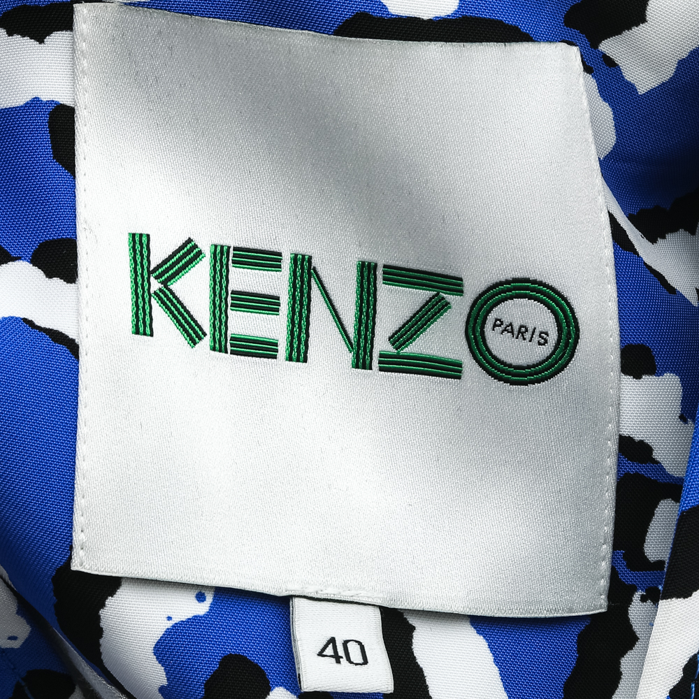 Kenzo Blue Printed Synthetic Double Breasted Coat M