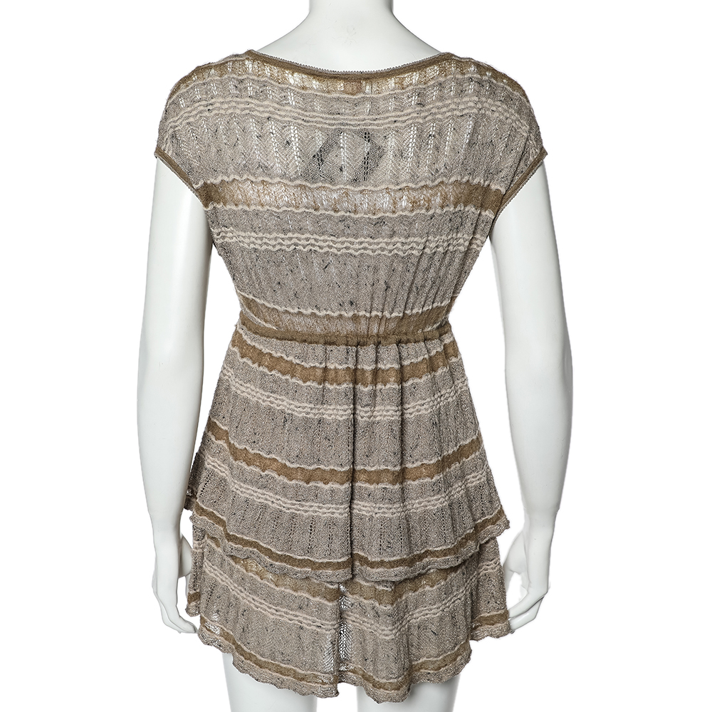 Kenzo Beige Wool & Mohair Tiered Mini Dress S