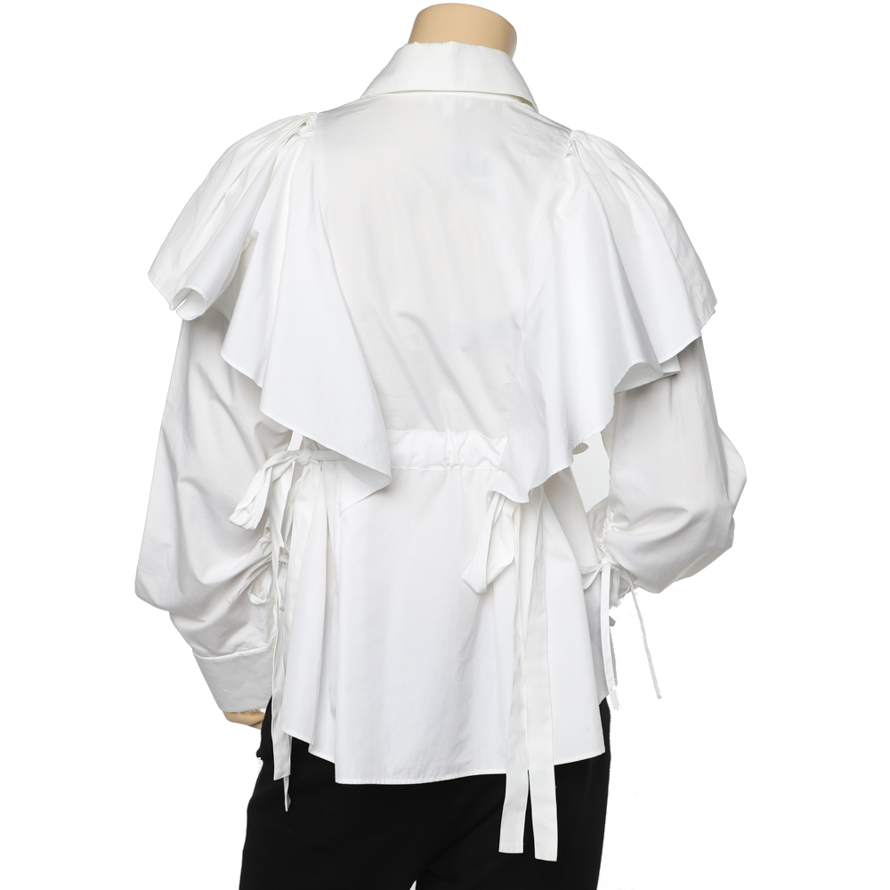 Kenzo White Cotton Ruffled Overlay Detail Belted Shirt S