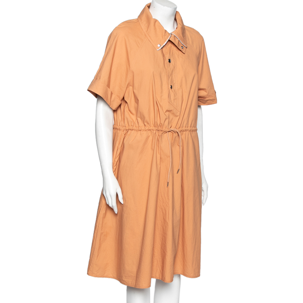 Kenzo Orange Cotton Drawstring Waist Tie Detail Shirt Dress S