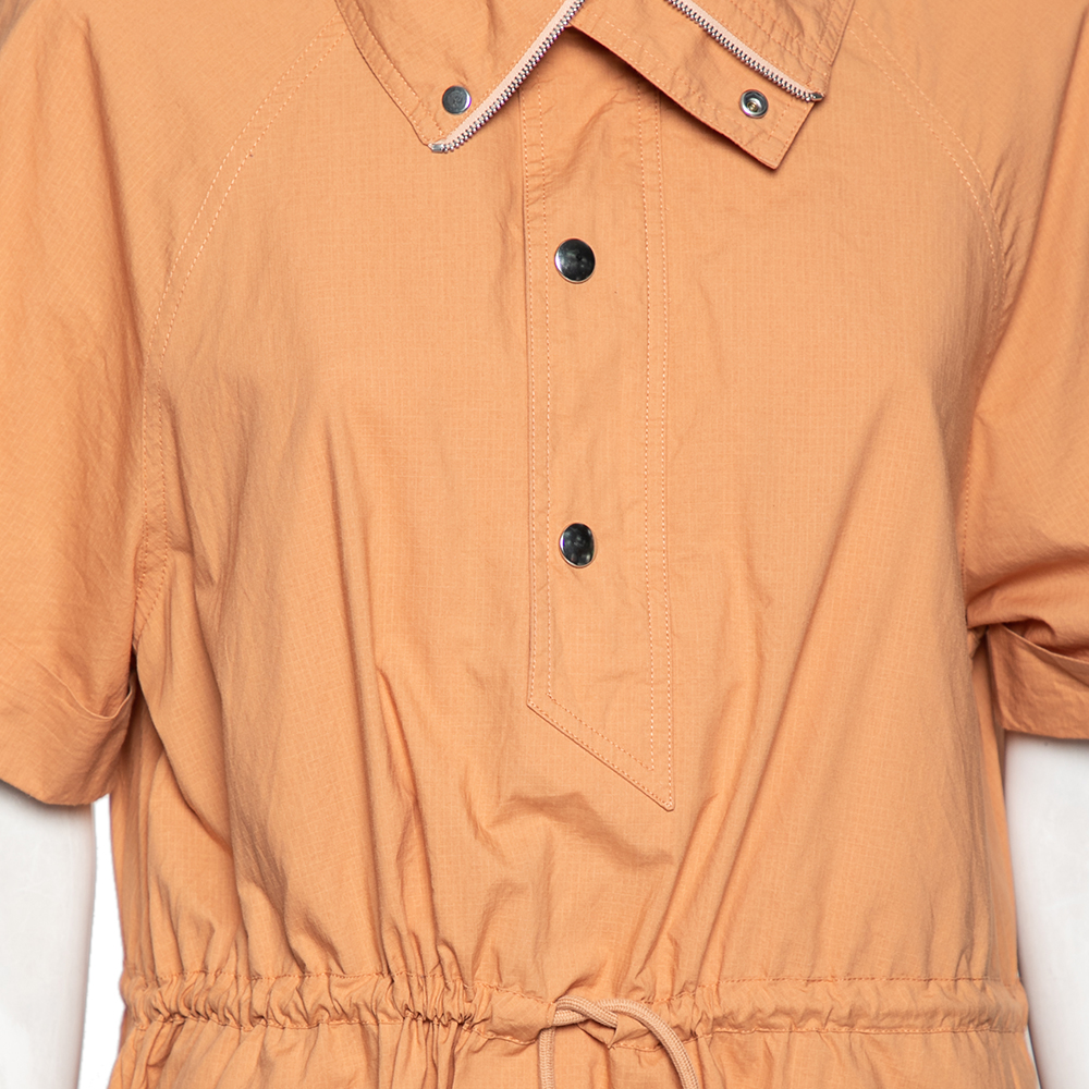 Kenzo Orange Cotton Drawstring Waist Tie Detail Shirt Dress S