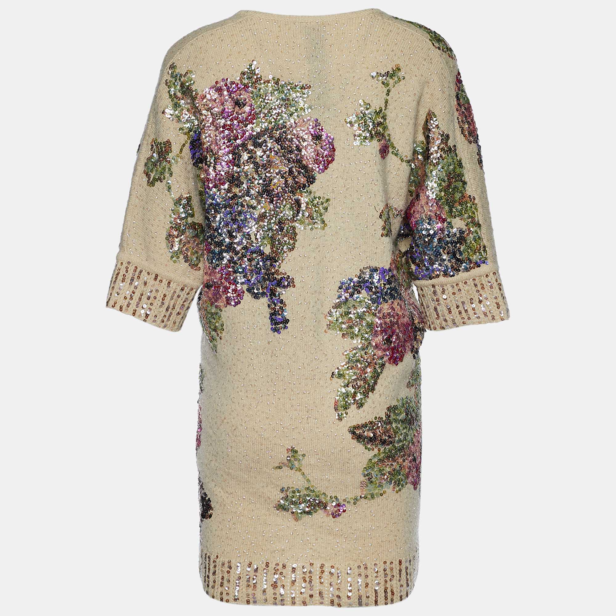 

Kenzo Beige Floral Sequin Embellished Wool V-Neck Jumper