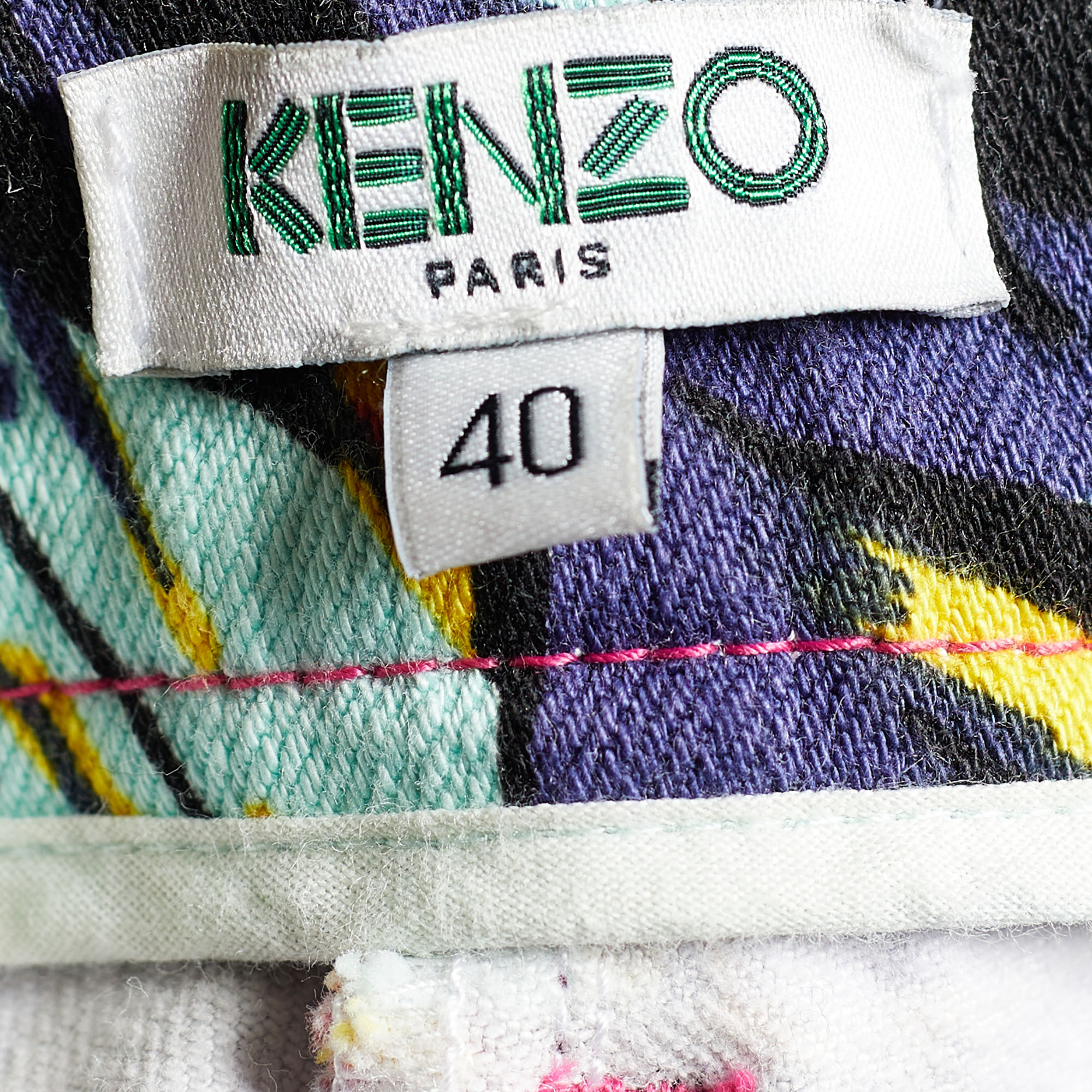 Kenzo Multicolor Printed Stretch Cotton Tapered Jeans Waist: 33