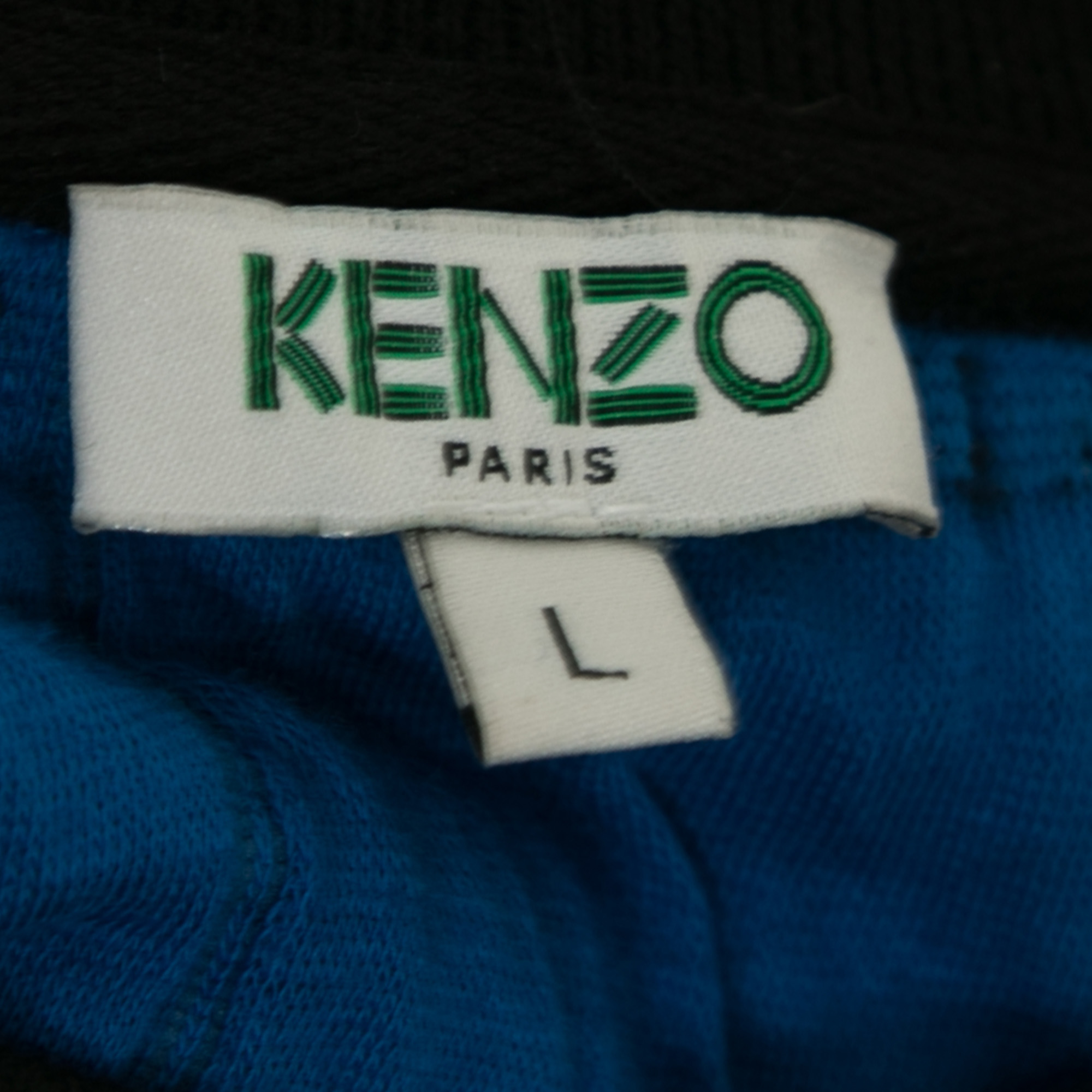 Kenzo Blue And Black Checkered Printed Knit Long Sleeve Crew Neck Sweater L