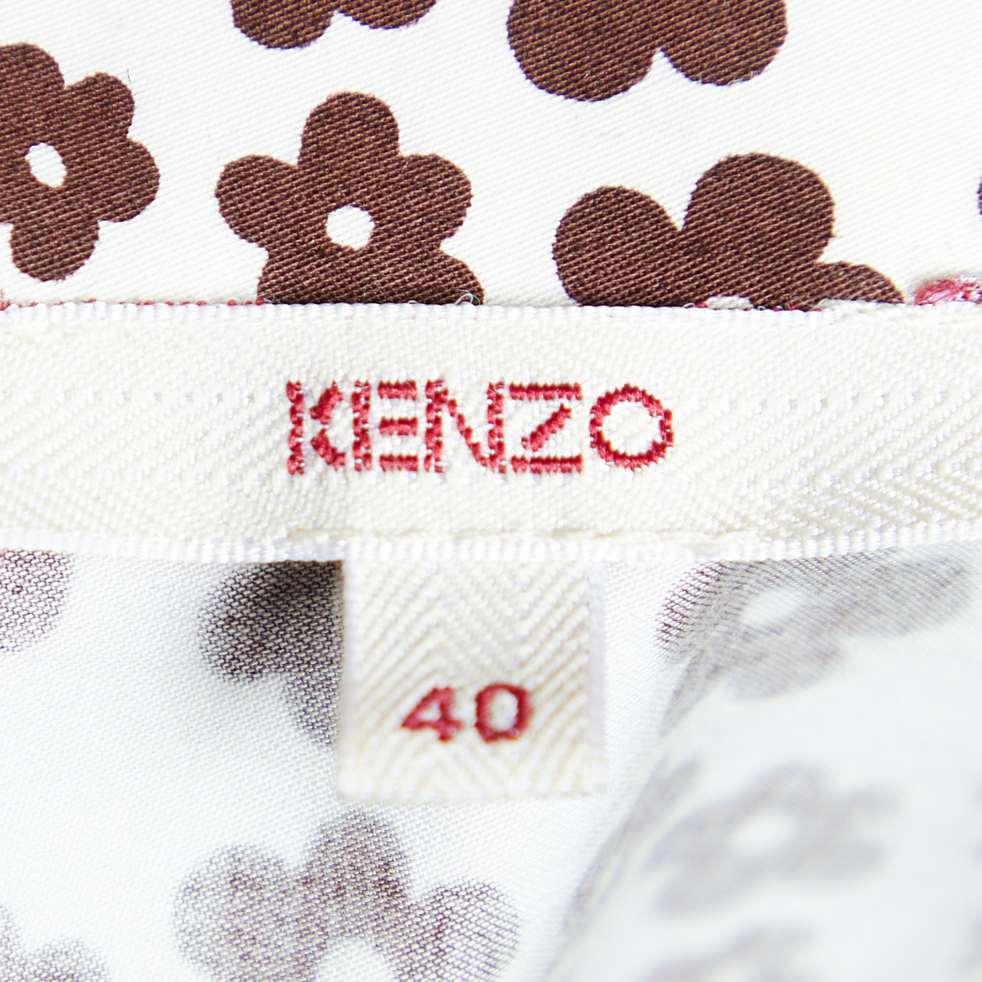 Kenzo Brown Floral Printed Cotton Waist Tie Detail Top M