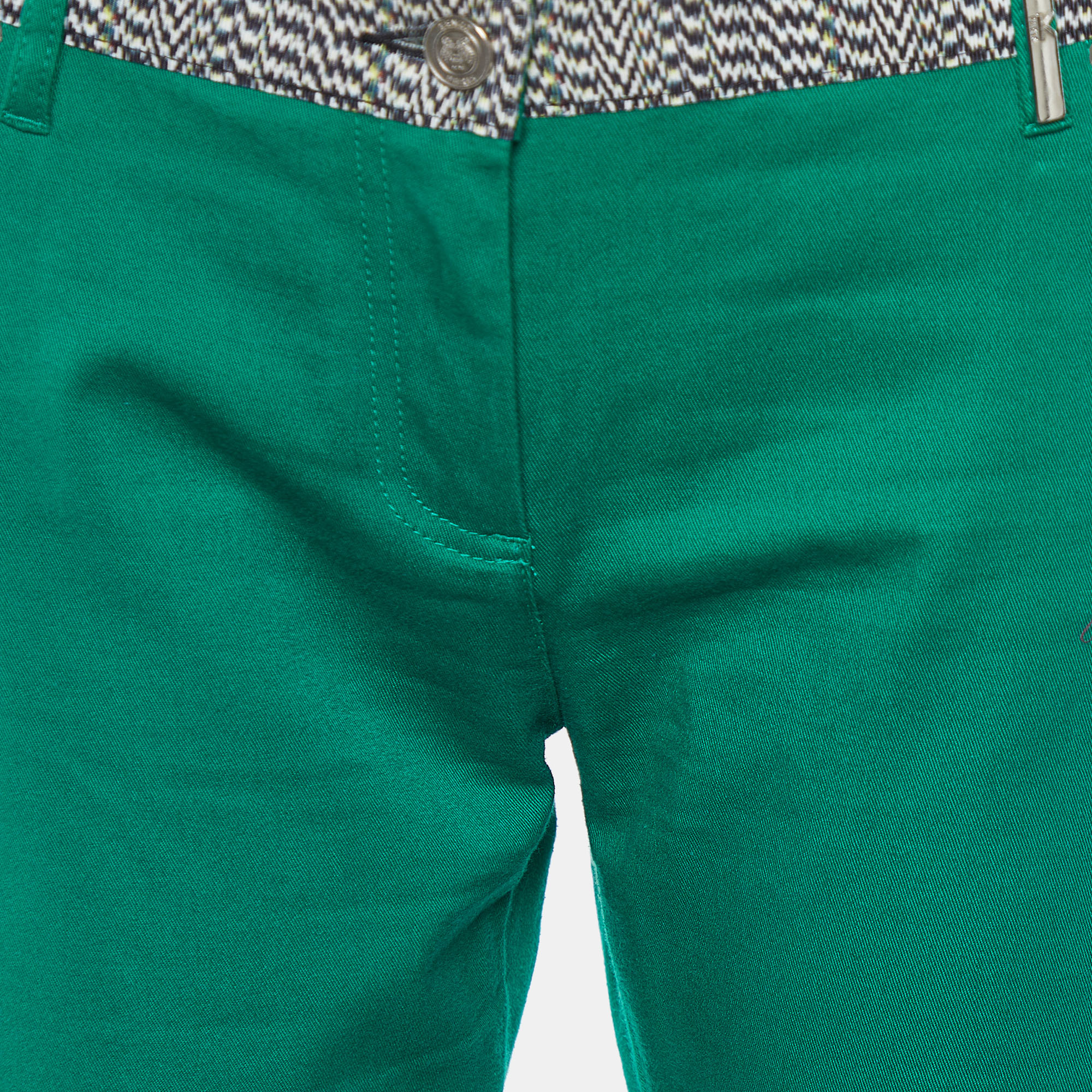 Kenzo Green Cotton Contrast Waist Band Trousers L