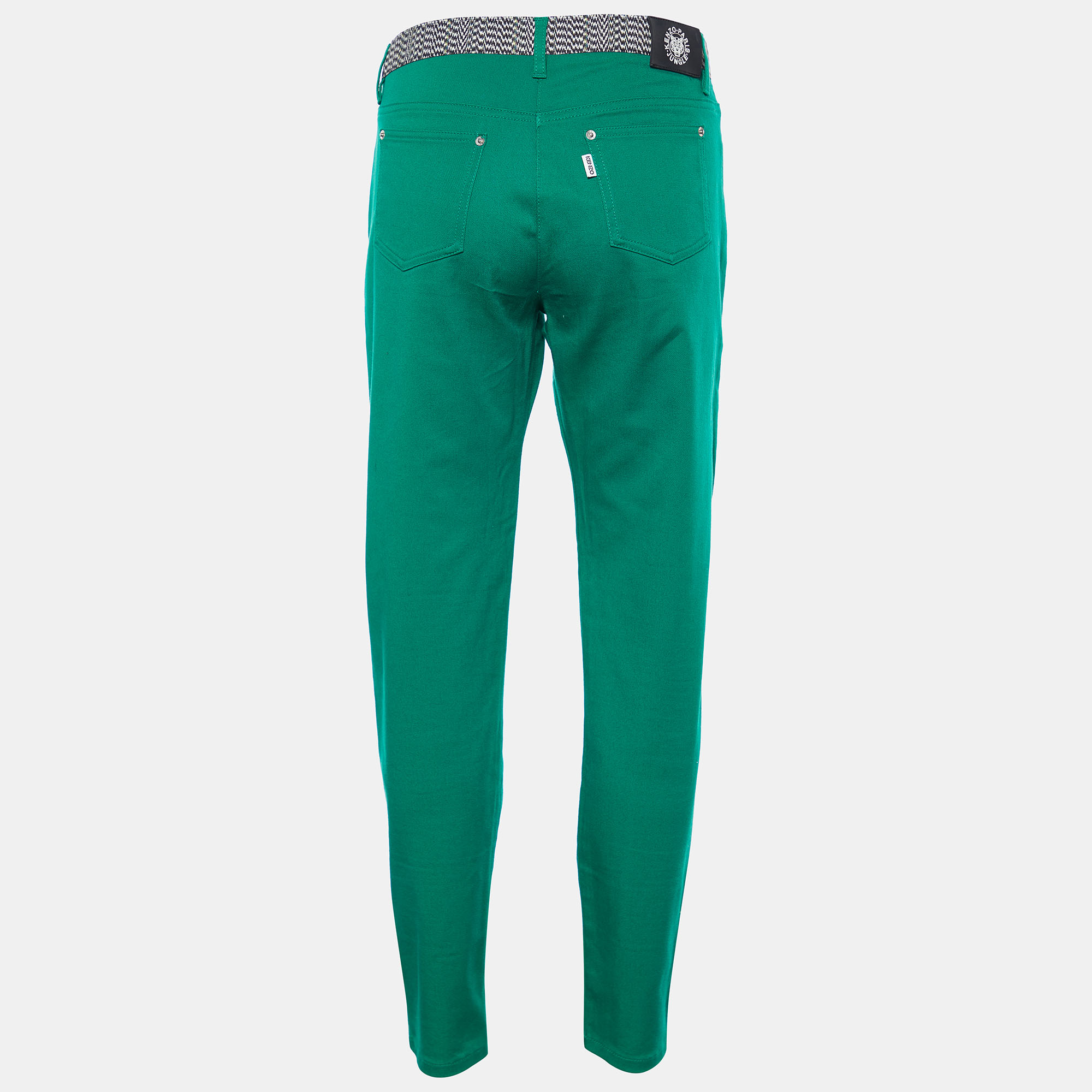 Kenzo Green Cotton Contrast Waist Band Trousers L