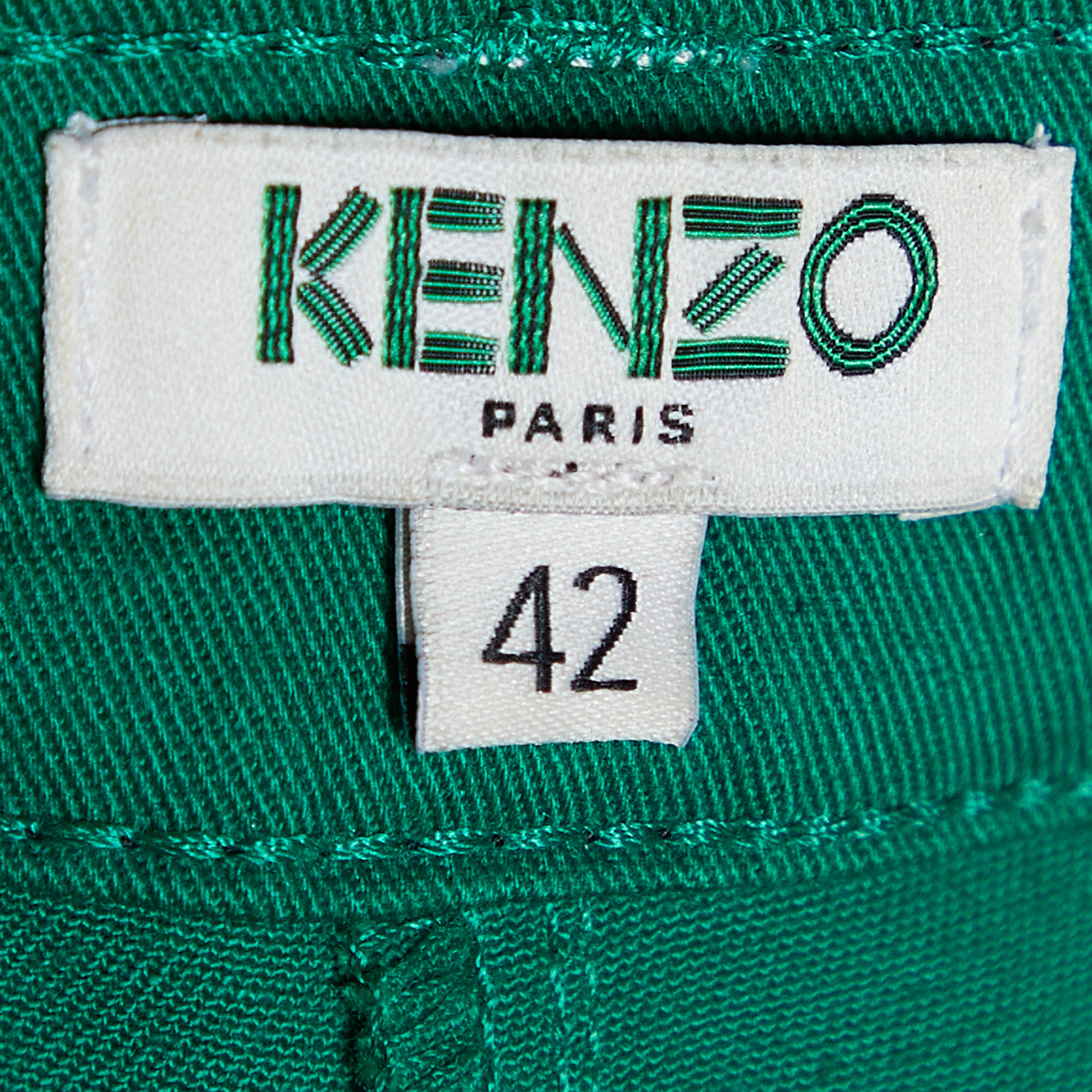 Kenzo Green Cotton Contrast Waist Band Trousers L