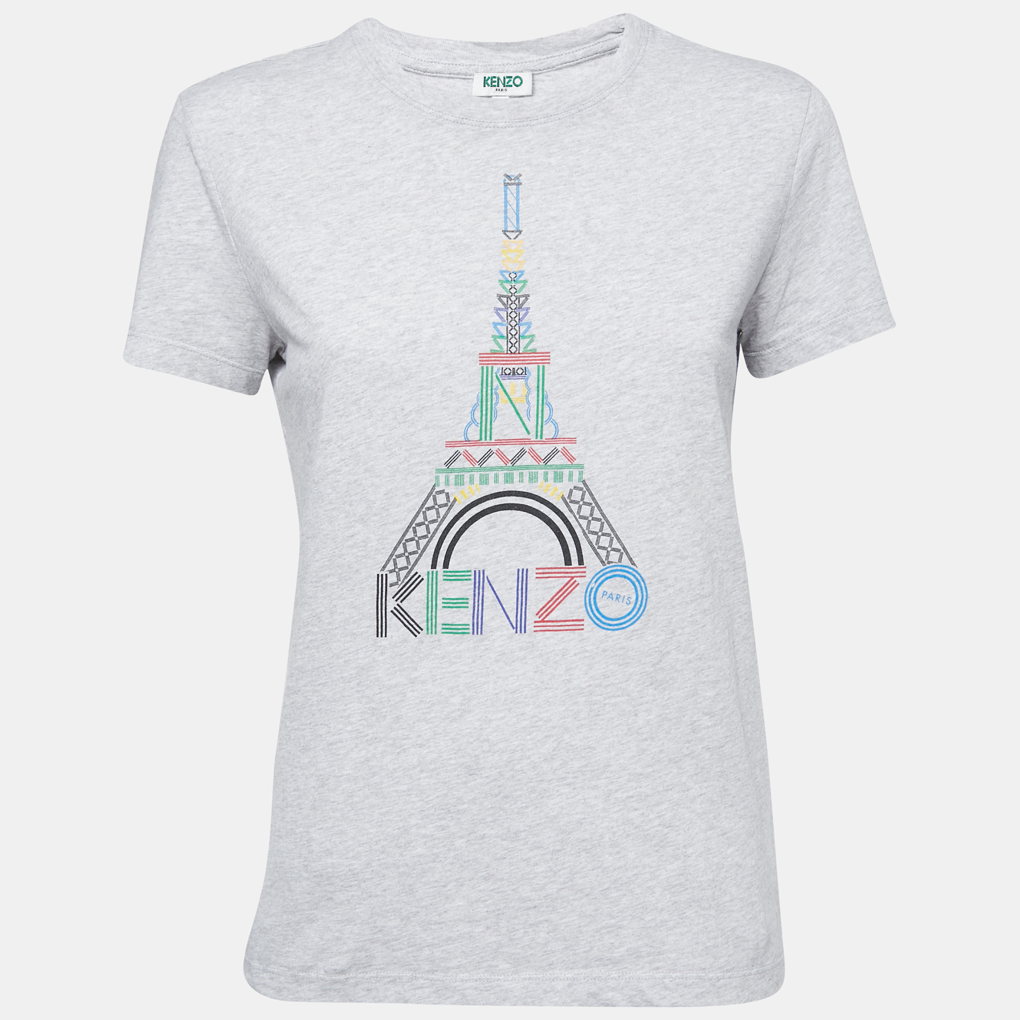 Kenzo Grey Cotton Paris Print T-Shirt M