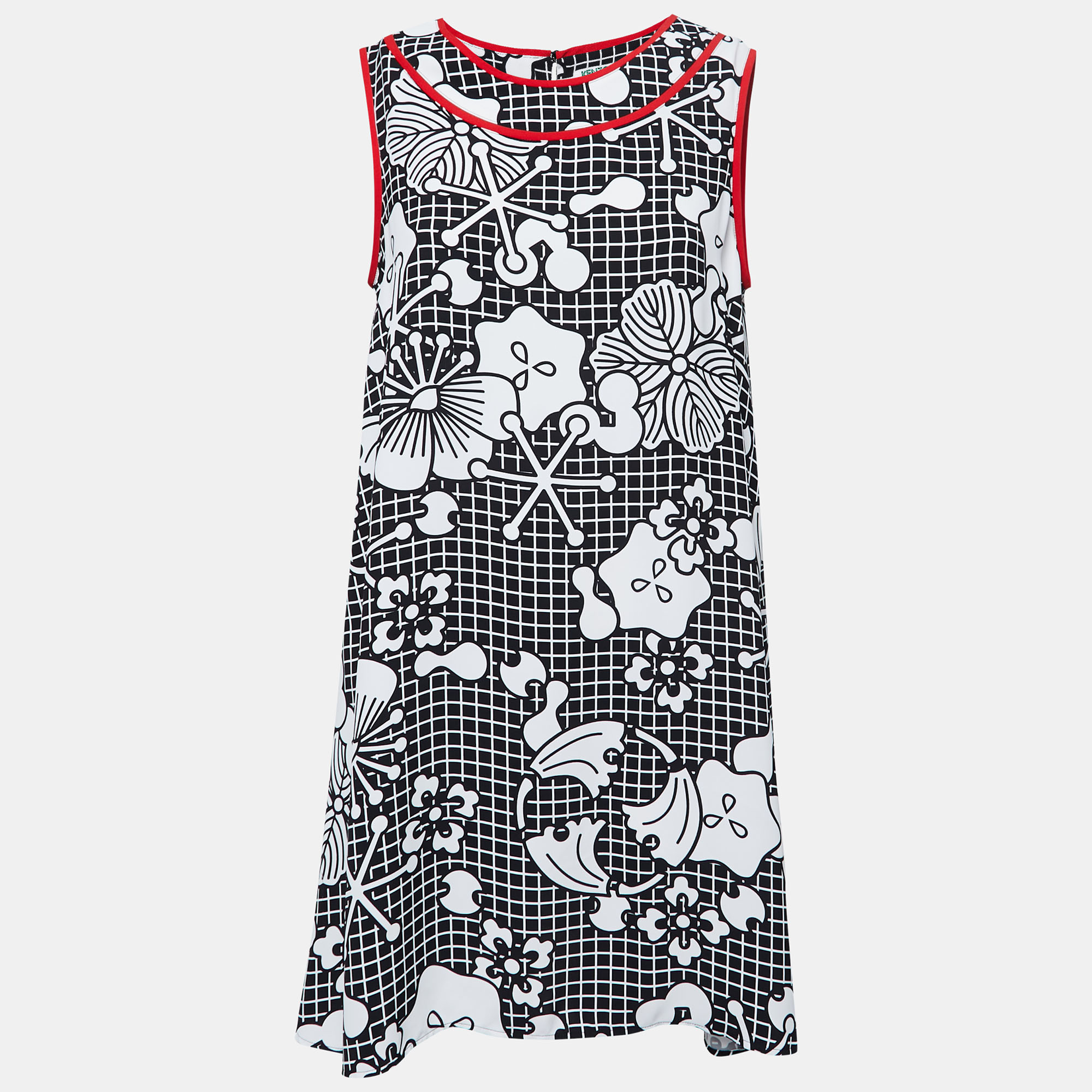 Kenzo Black/White Tanami Flower Print Crepe Shift Dress M