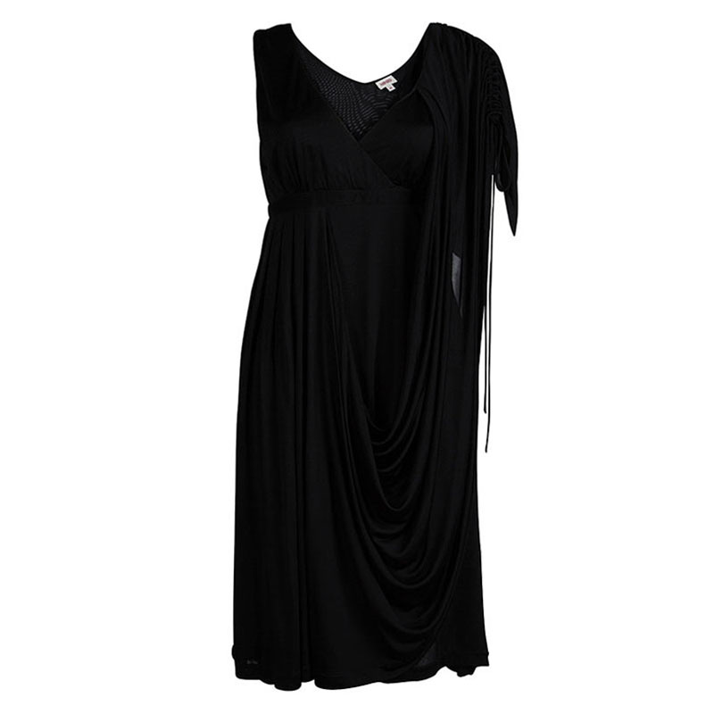 Image of Kenzo Black Knit Draped Sleeveless Dress M