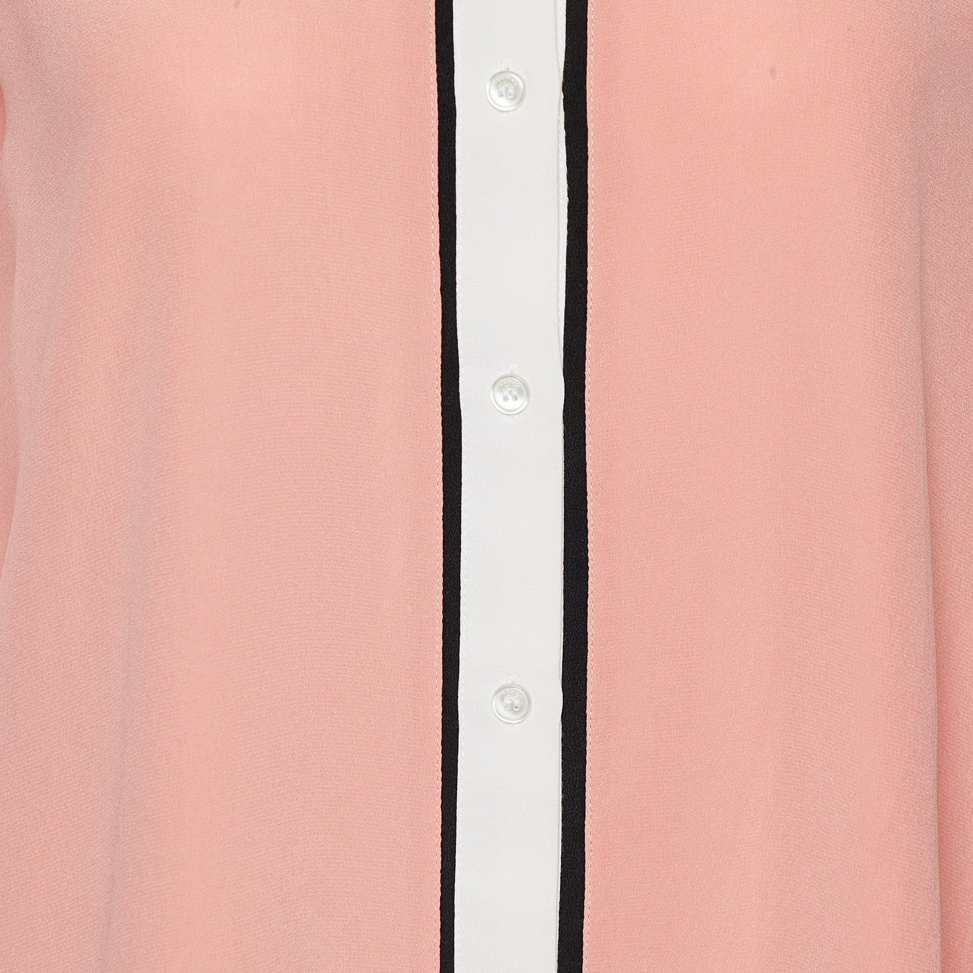 Kenzo Pink Silk Contrast Detail Stand Collar Shirt S