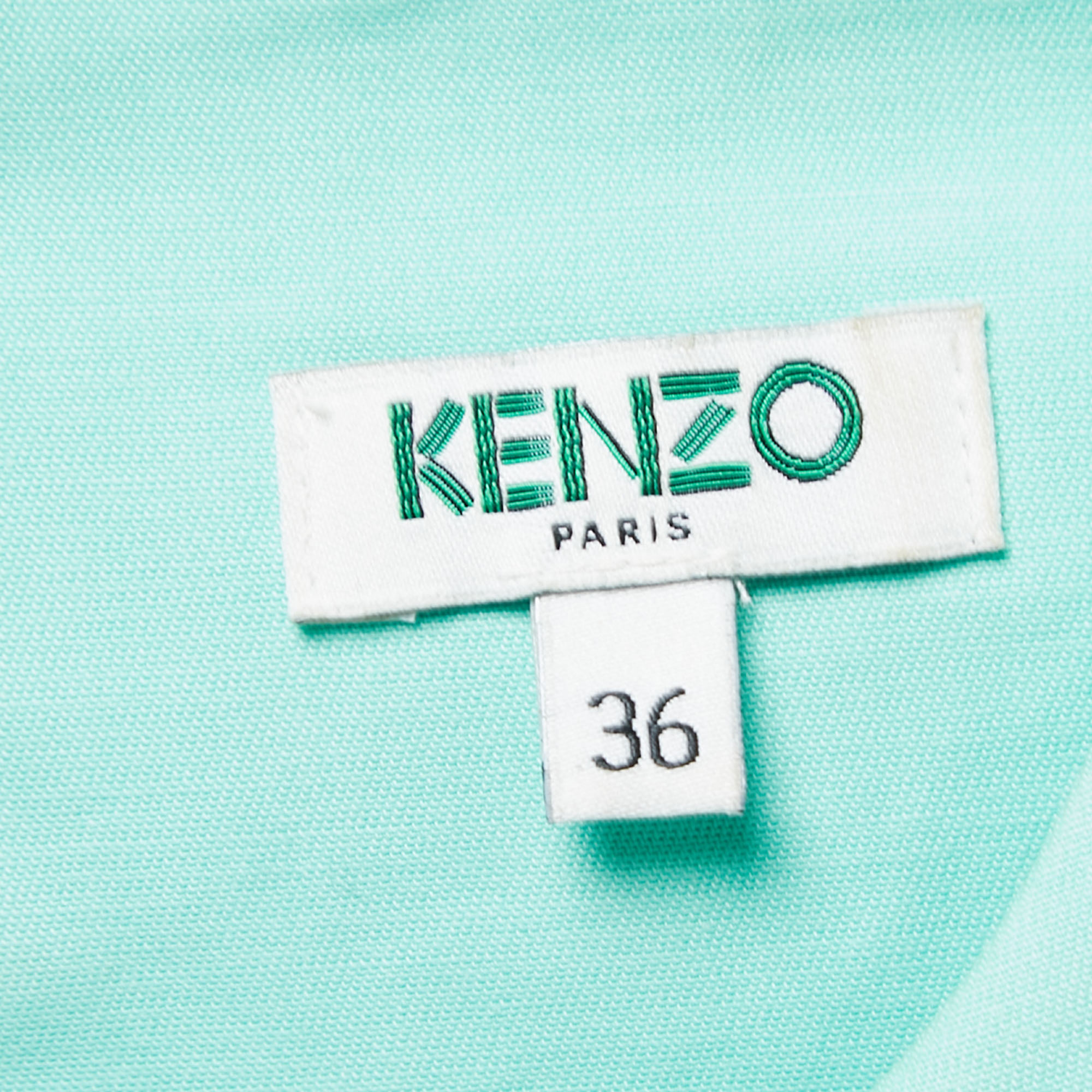 Kenzo Green Cotton Button Detailed Sleeveless Flared Top S