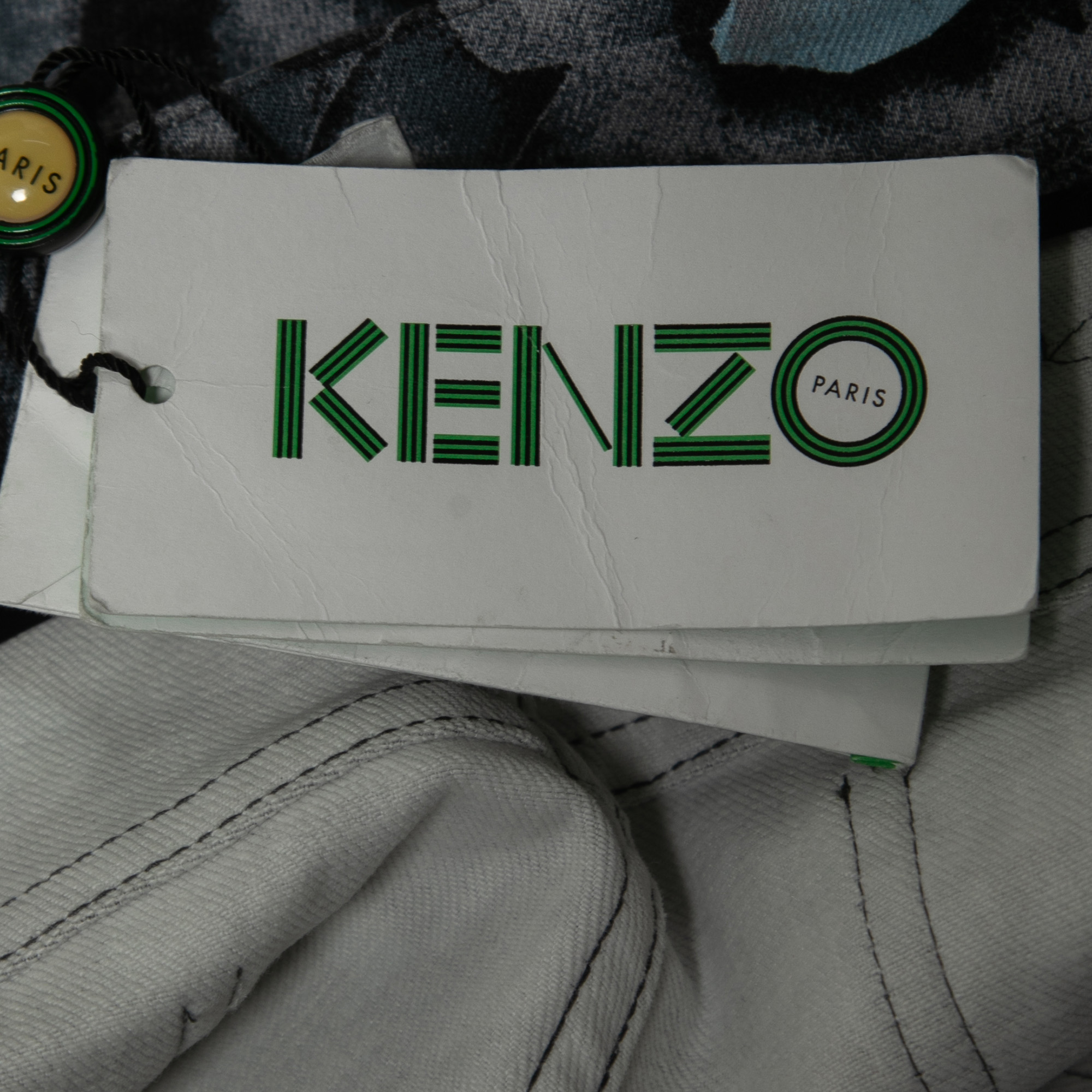 Kenzo Blue Printed Cotton Skinny Trousers M