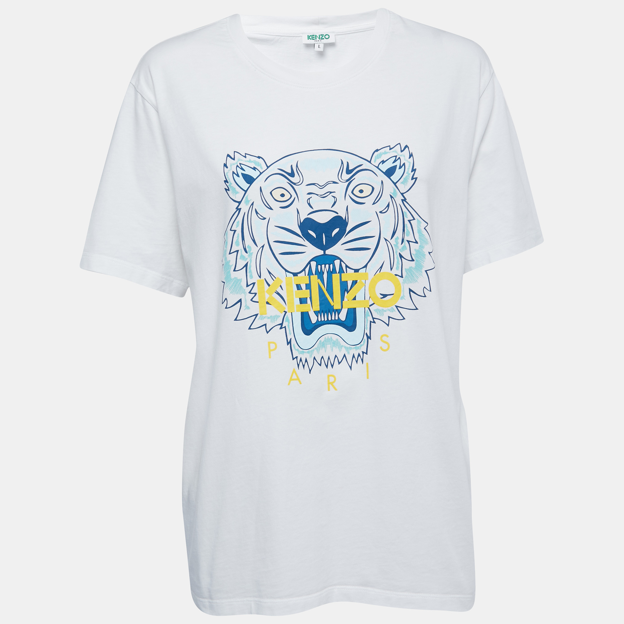Kenzo White Logo Print Cotton Crew Neck Half Sleeve T-Shirt L