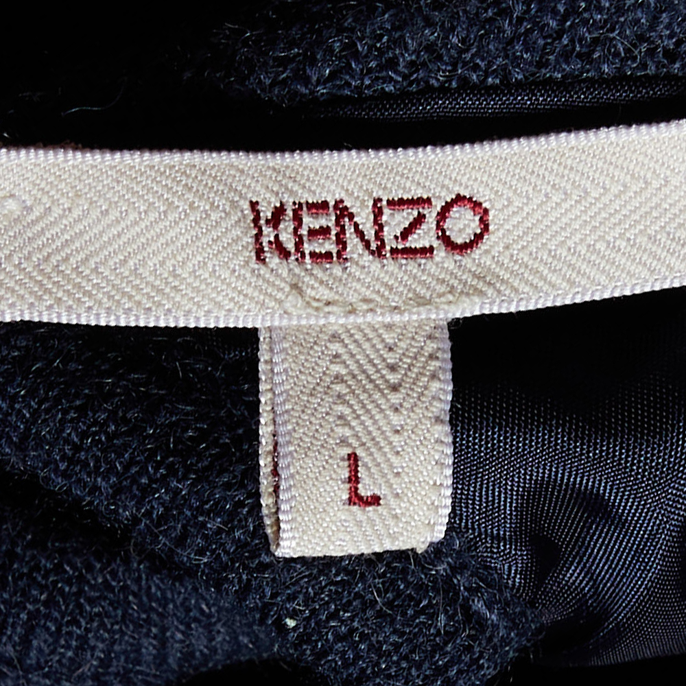 Kenzo Navy Blue Alpaca Knit & Silk Sleeve Tank Top L