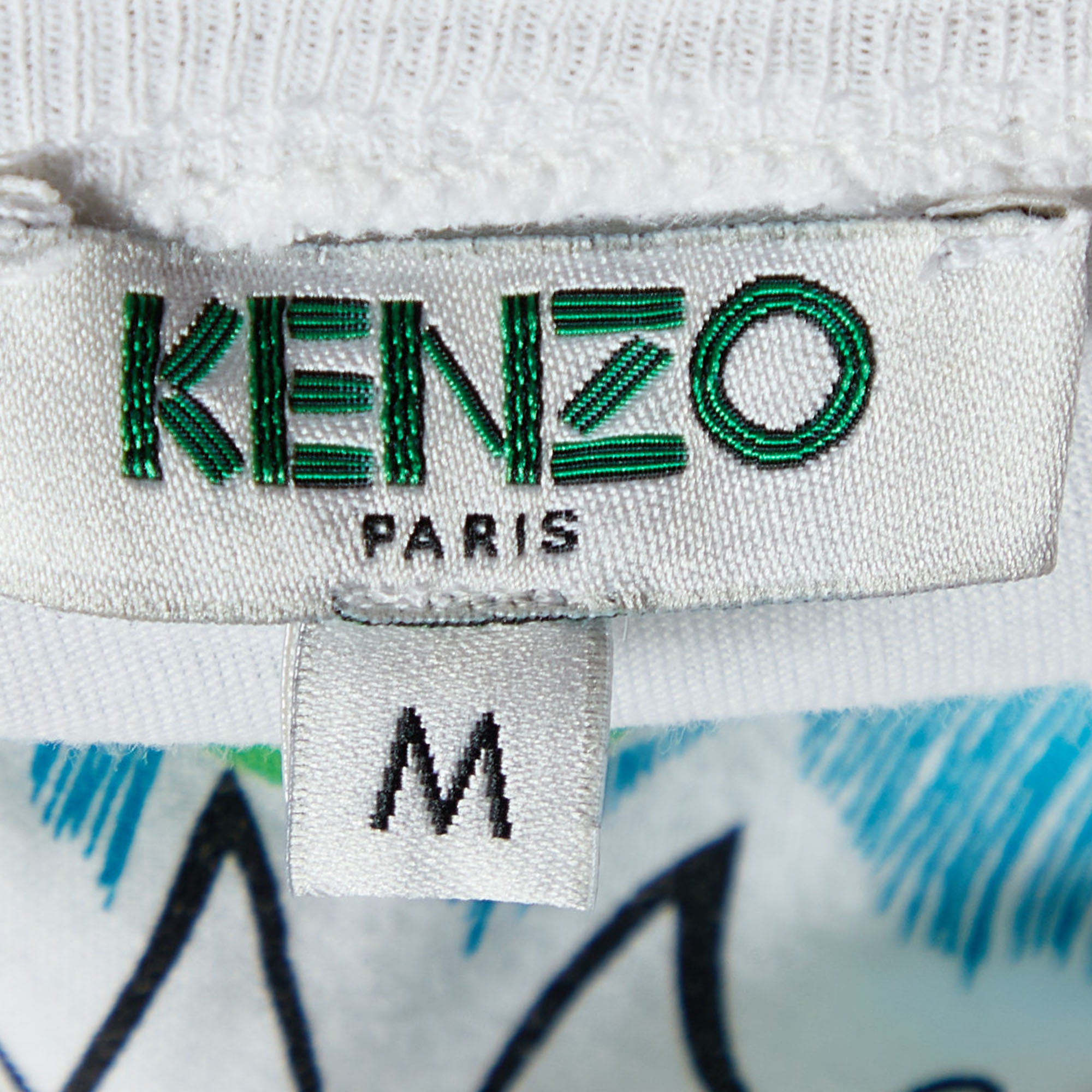 Kenzo White Tiger Motif Print Cotton Jersey Crew Neck T Shirt M