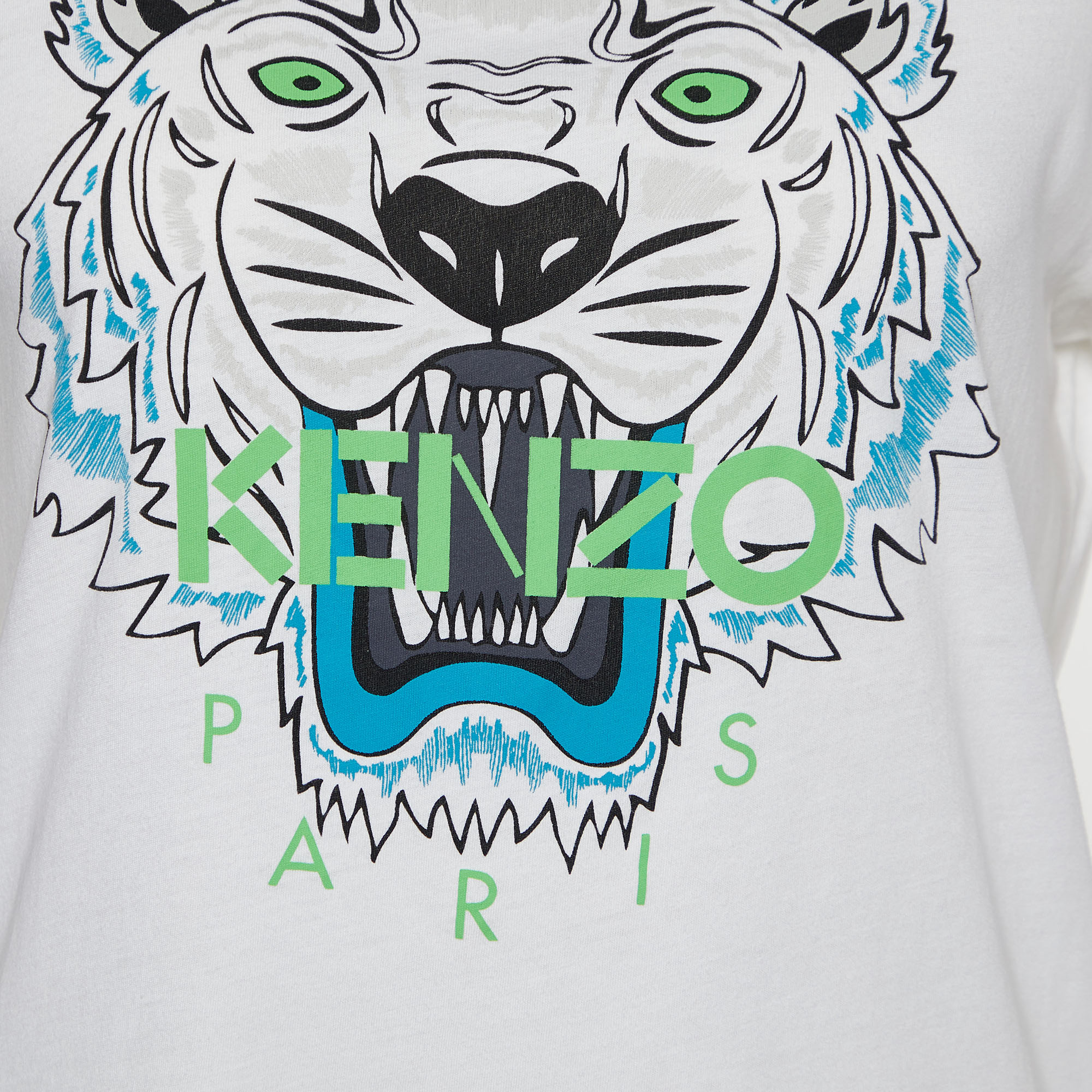 Kenzo White Tiger Motif Print Cotton Jersey Crew Neck T Shirt M