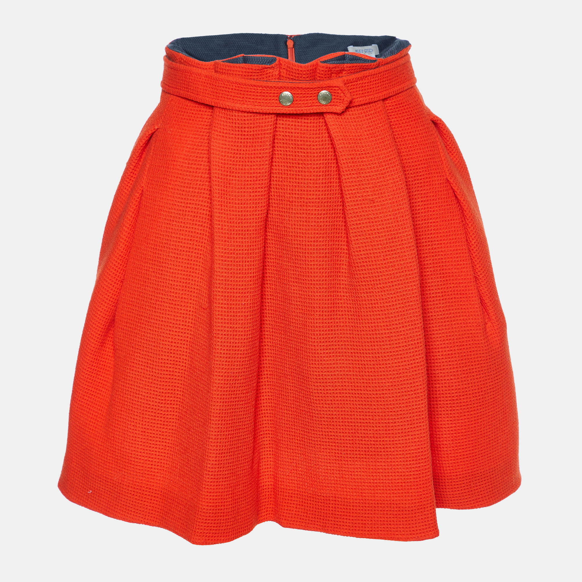 Kenzo orange wool knit pleated mini skirt m