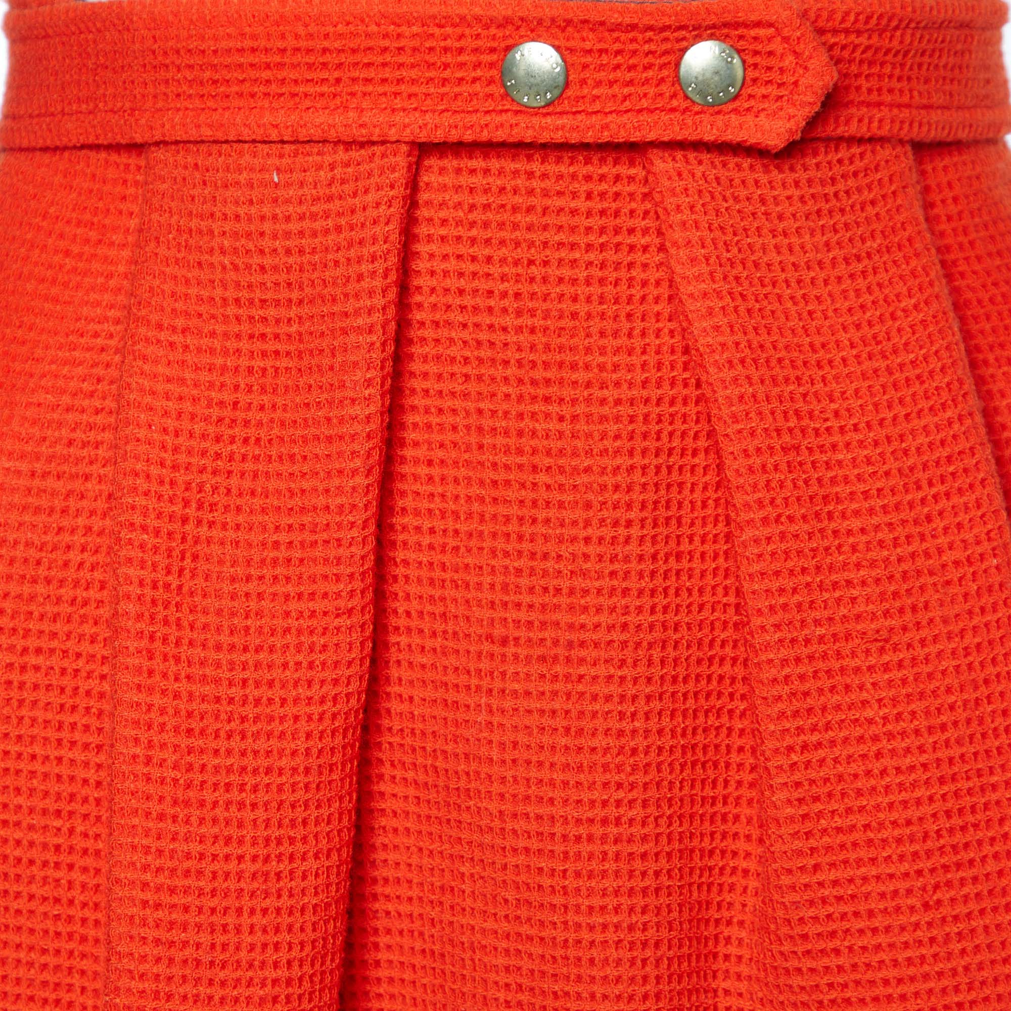 Kenzo Orange Wool Knit Pleated Mini Skirt M