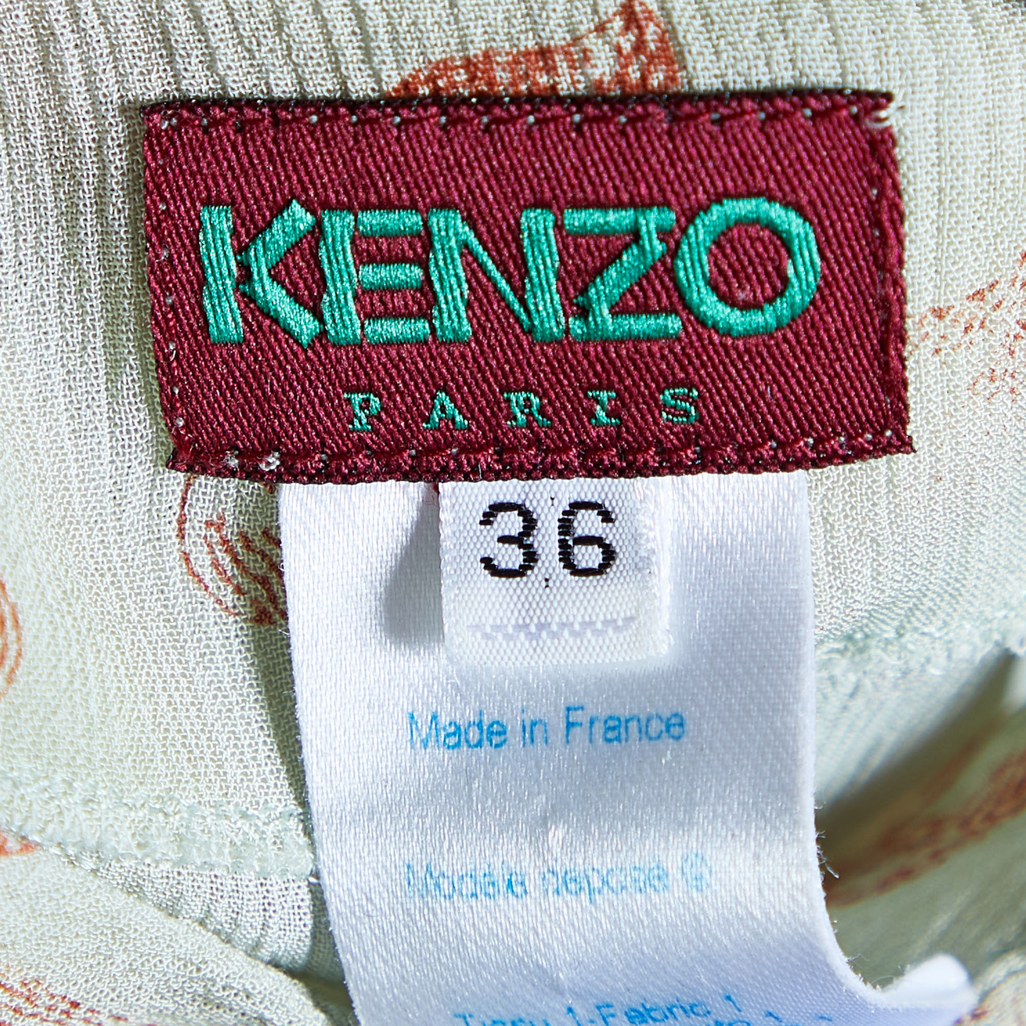 Kenzo Green Leaf Printed Chiffon Belted Mini Dress S