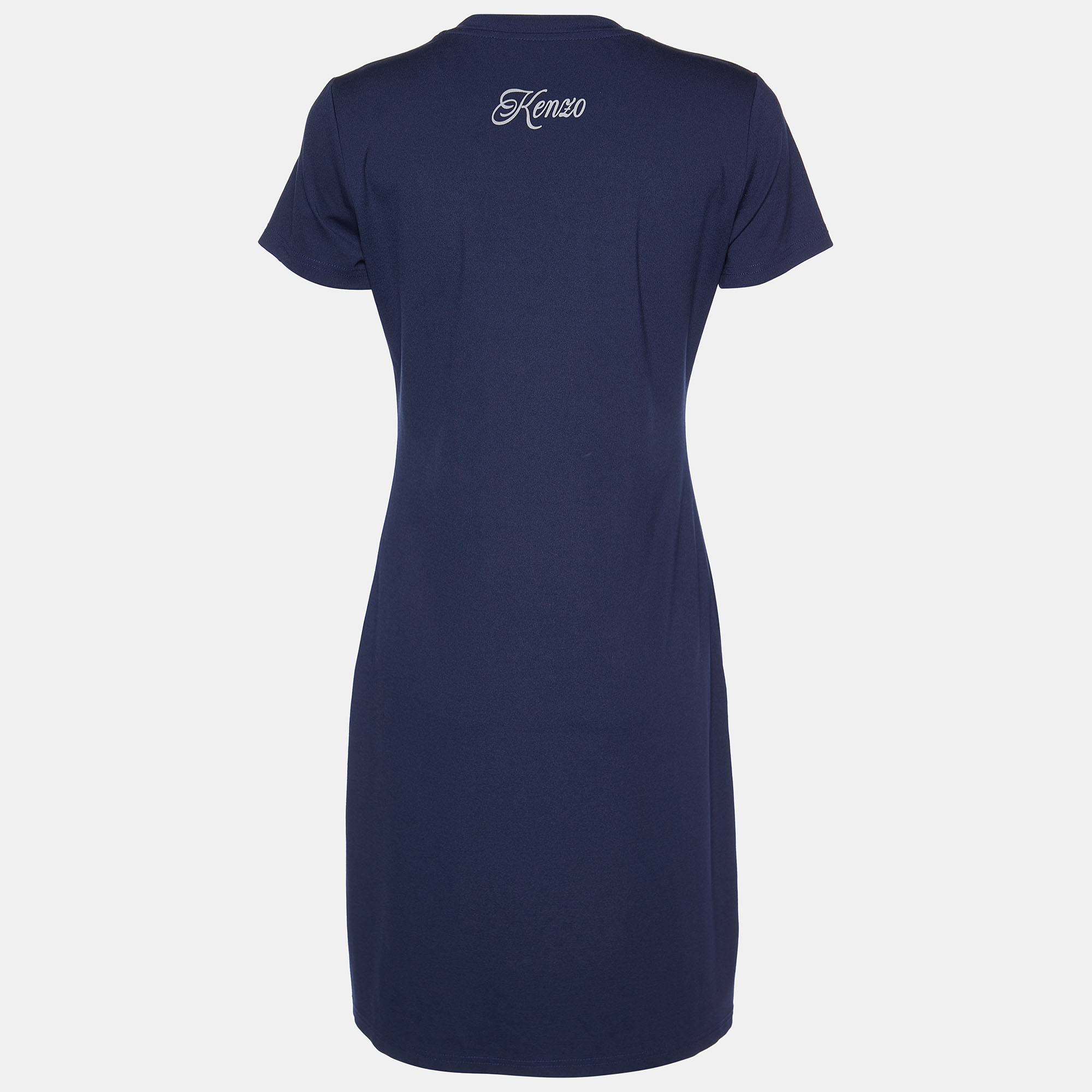 Kenzo Navy Blue Printed Cotton Knit Mini Dress L