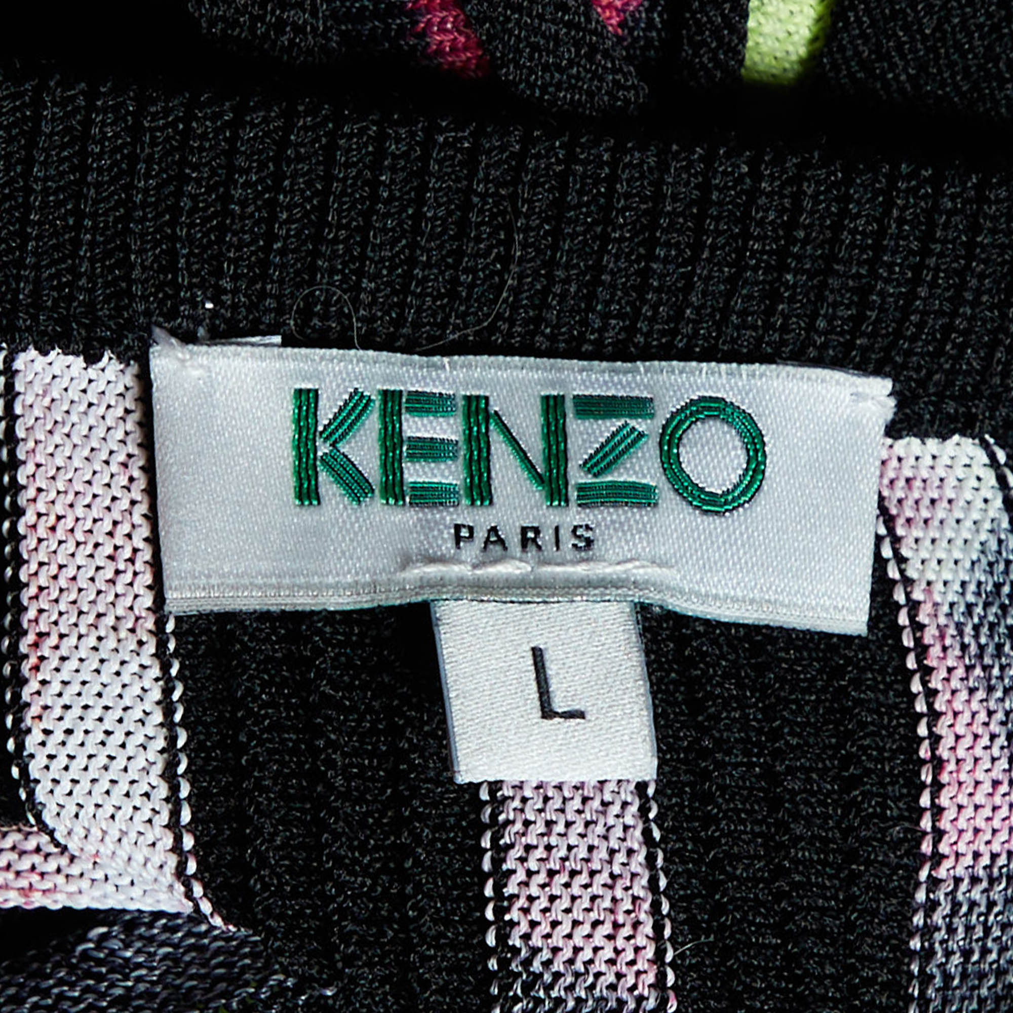 Kenzo Multicolor Floral Striped Knit Mini Dress L