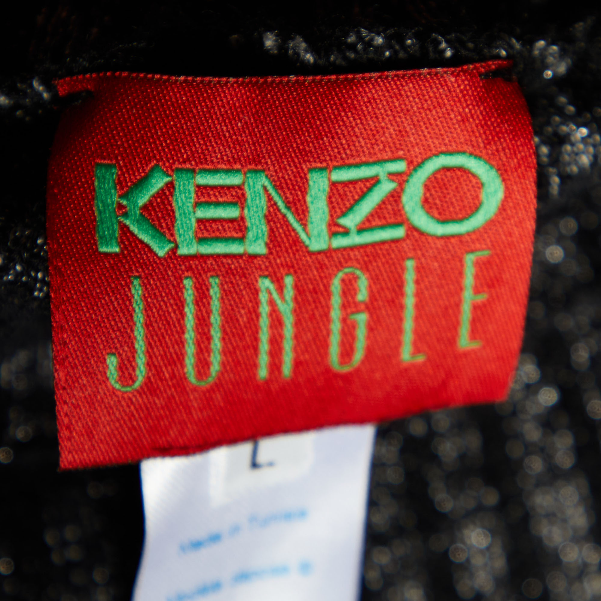 Kenzo Black Intarsia Lurex Knit Sleeveless Turtleneck Sweater L