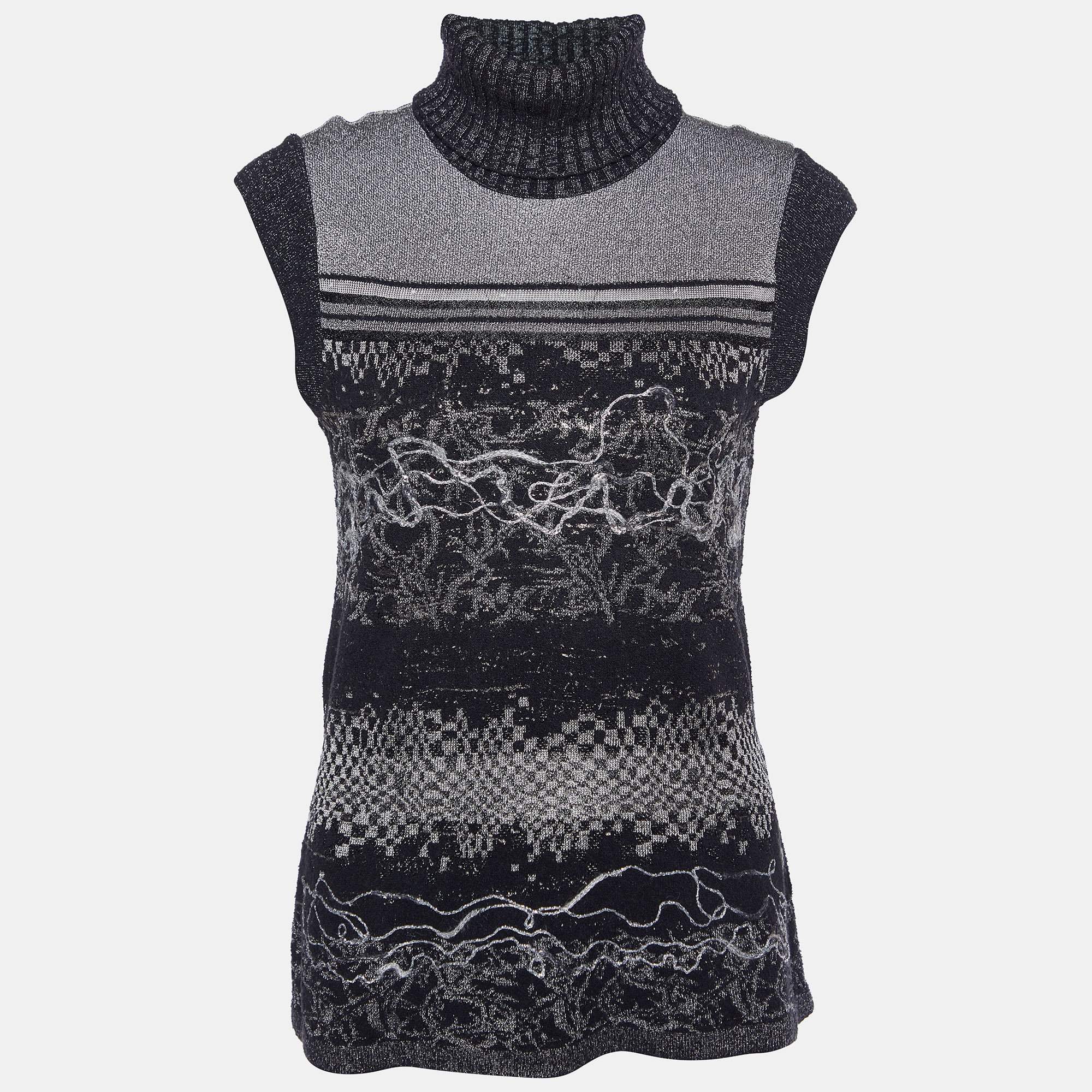 

Kenzo Black Intarsia Lurex Knit Sleeveless Turtleneck Sweater