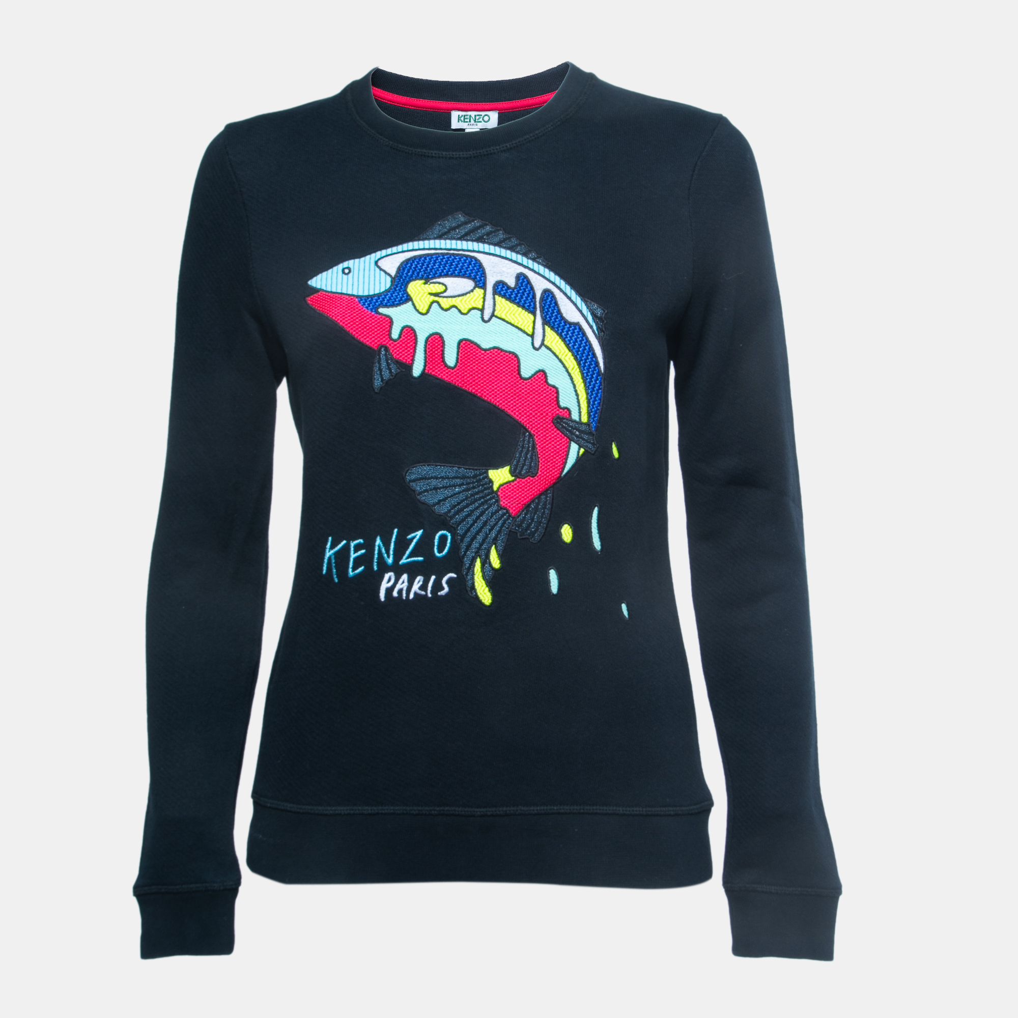 Kenzo Navy Blue Logo Shark Embroidered Cotton Crew Neck Sweatshirt S