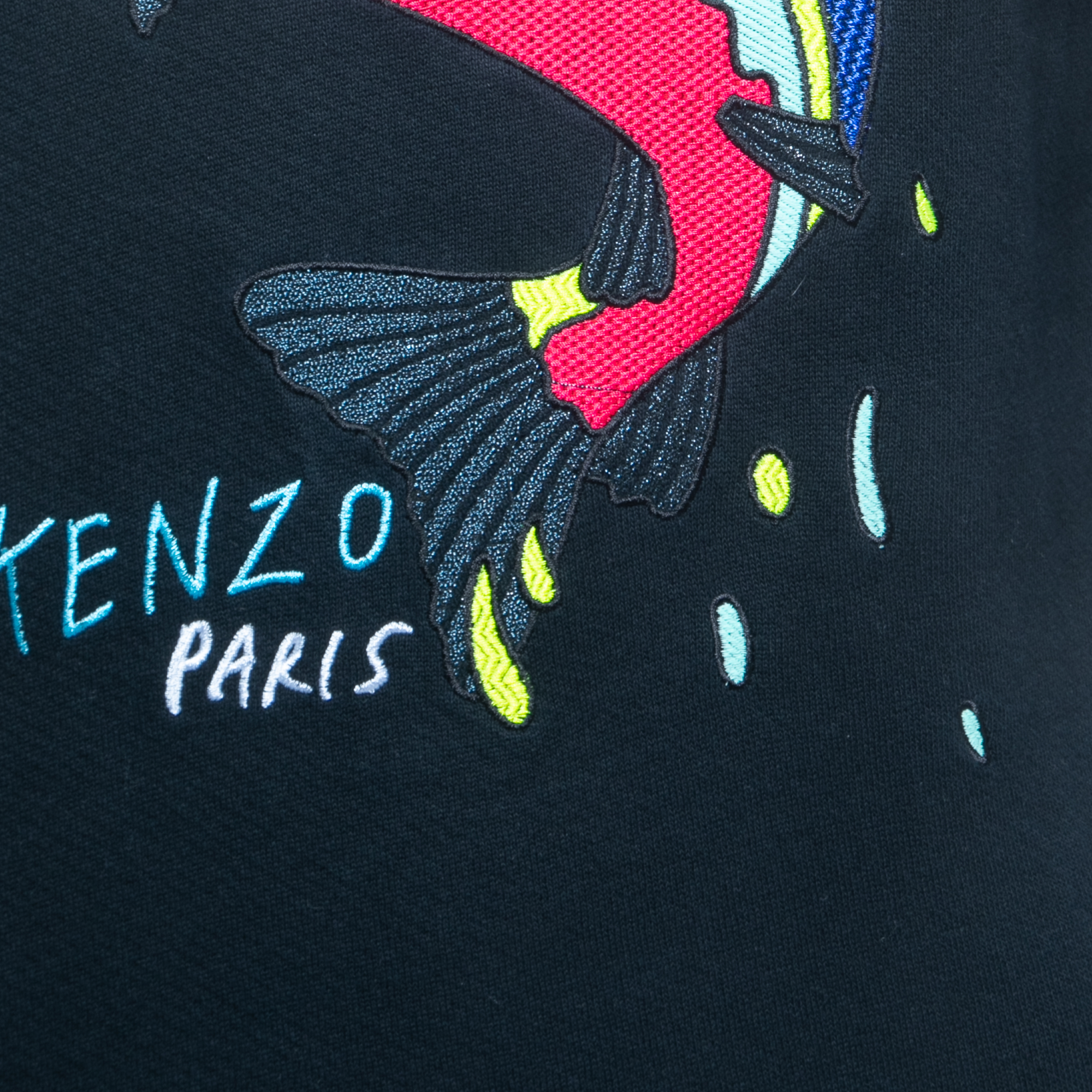 Kenzo Navy Blue Logo Shark Embroidered Cotton Crew Neck Sweatshirt S