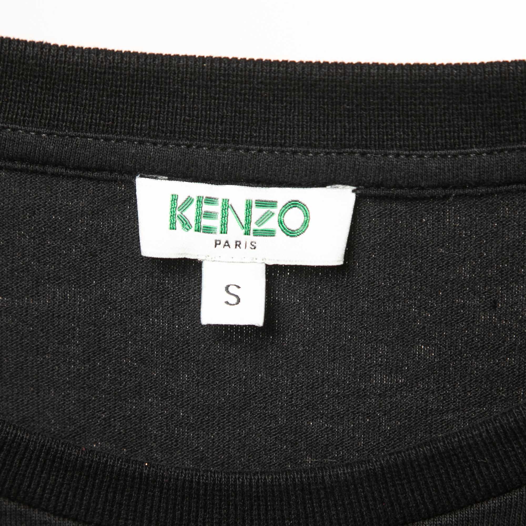 Kenzo Black Cotton Neon Logo Band Detailed  Midi T-Shirt Dress S
