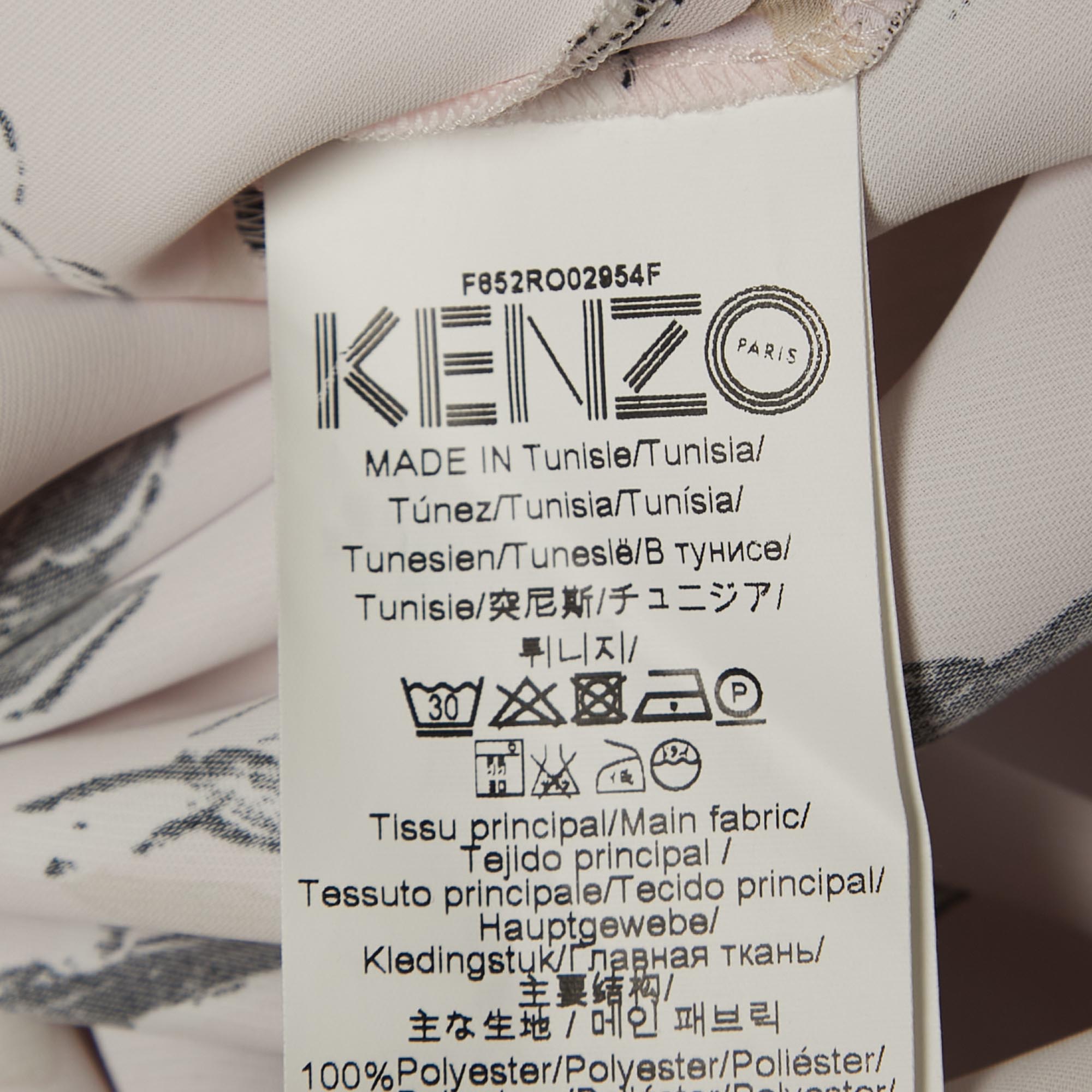 Kenzo Light Pink Cactus Print Crepe Belted Mini Dress M