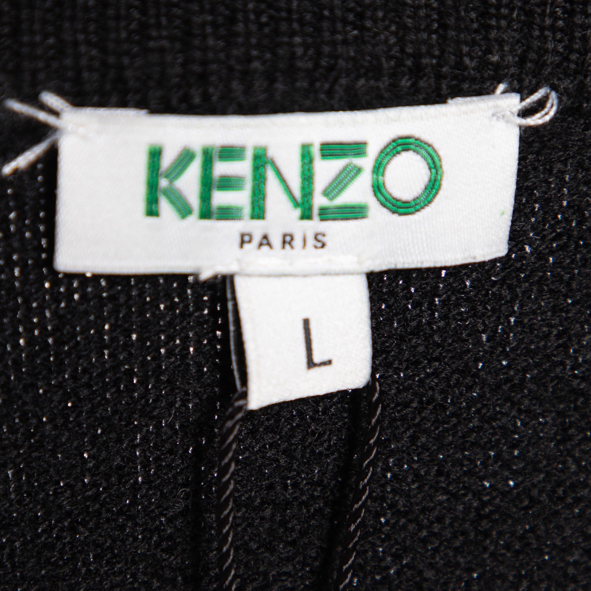 Kenzo Black Wool Knit Logo Intarsia Knit Sweater L