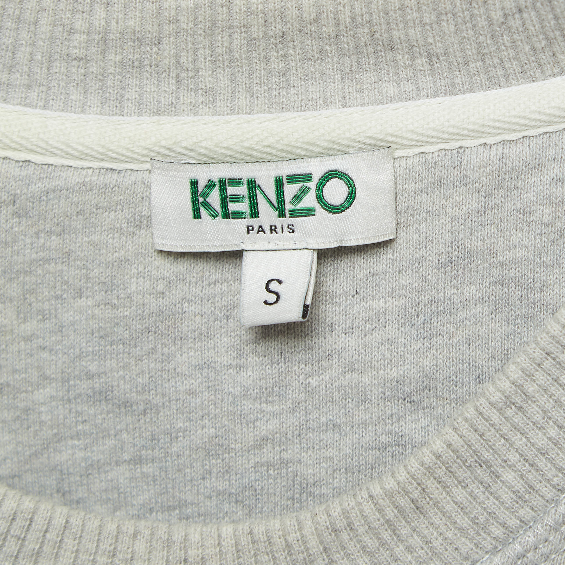 Kenzo Grey Logo Embroidered Cotton Crew Neck Sweatshirt S