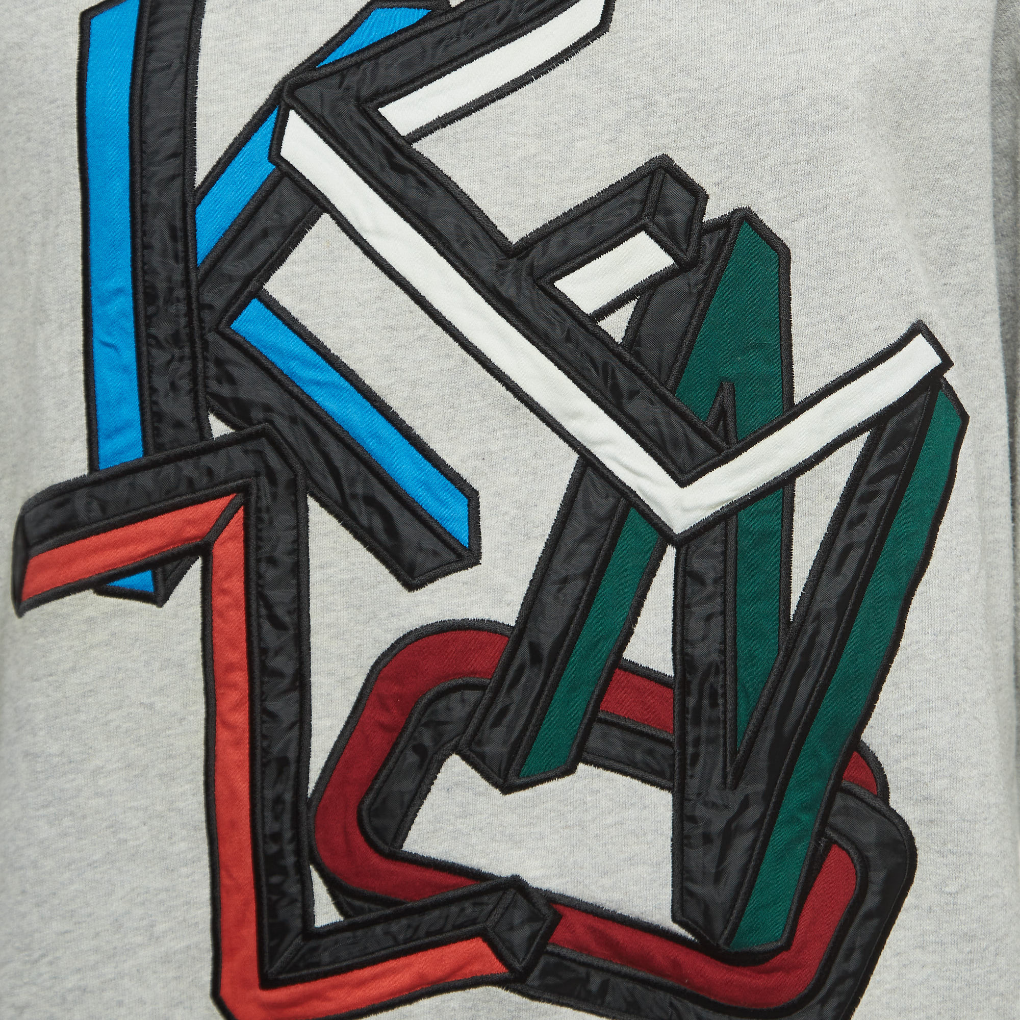 Kenzo Grey Logo Embroidered Cotton Crew Neck Sweatshirt S