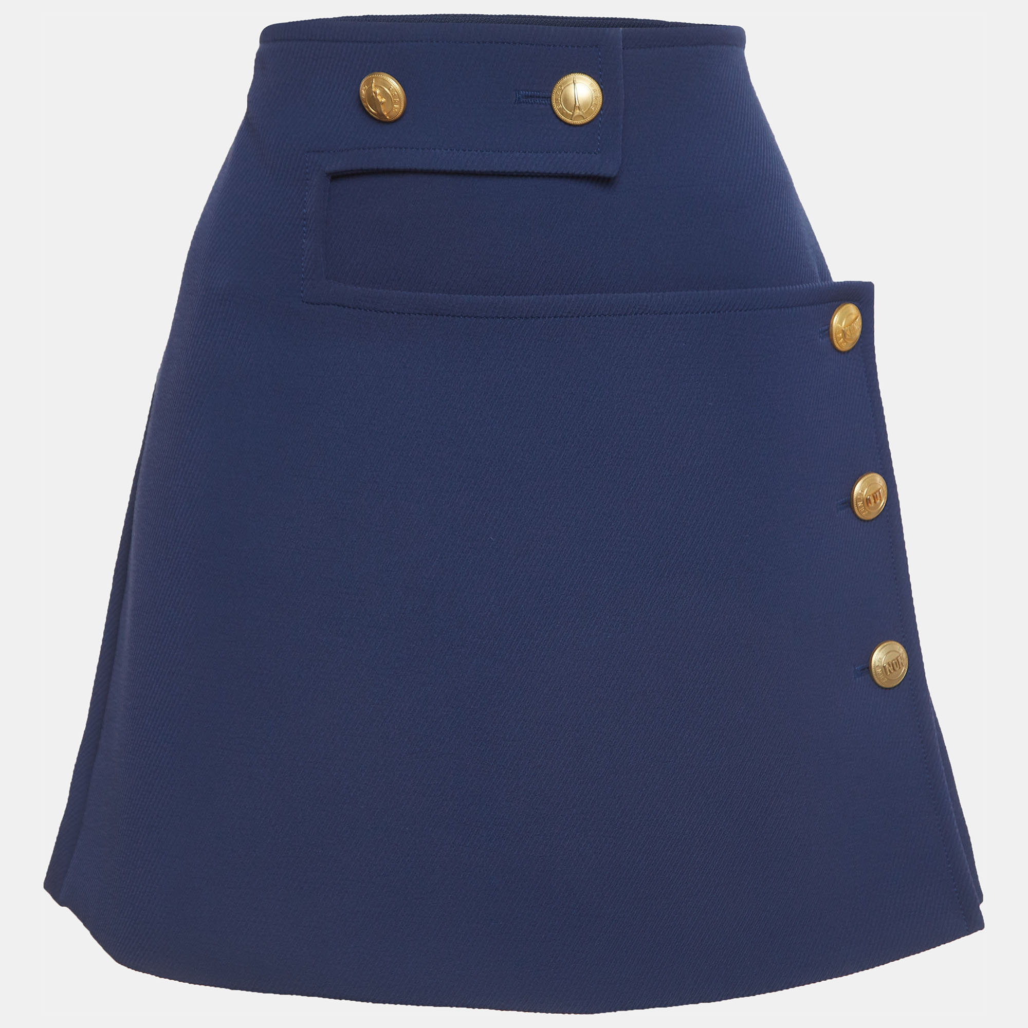 Kenzo Navy Blue Buttoned Knit Mini Skirt M