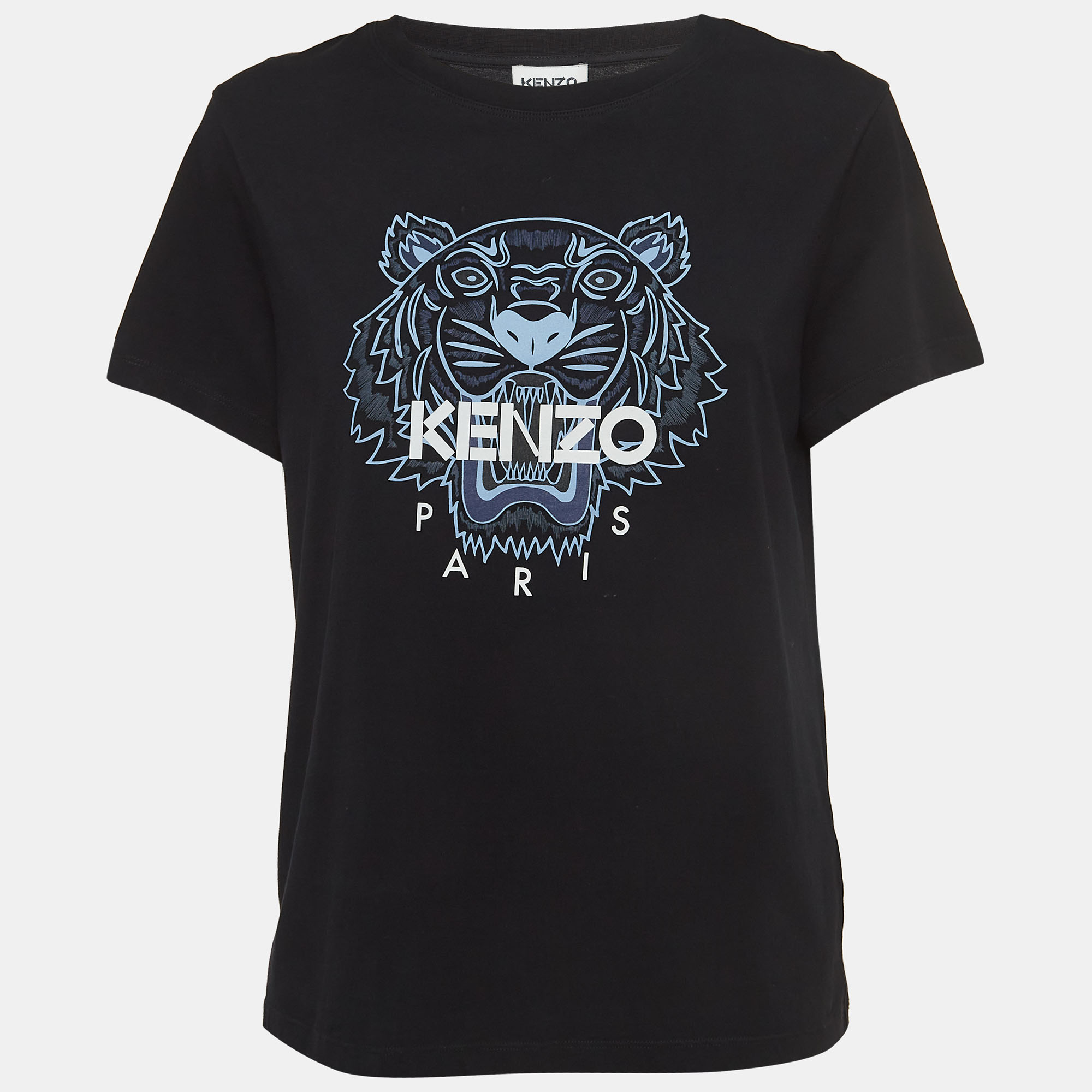 Kenzo Black Tiger Print Cotton Half Sleeve T-Shirt L