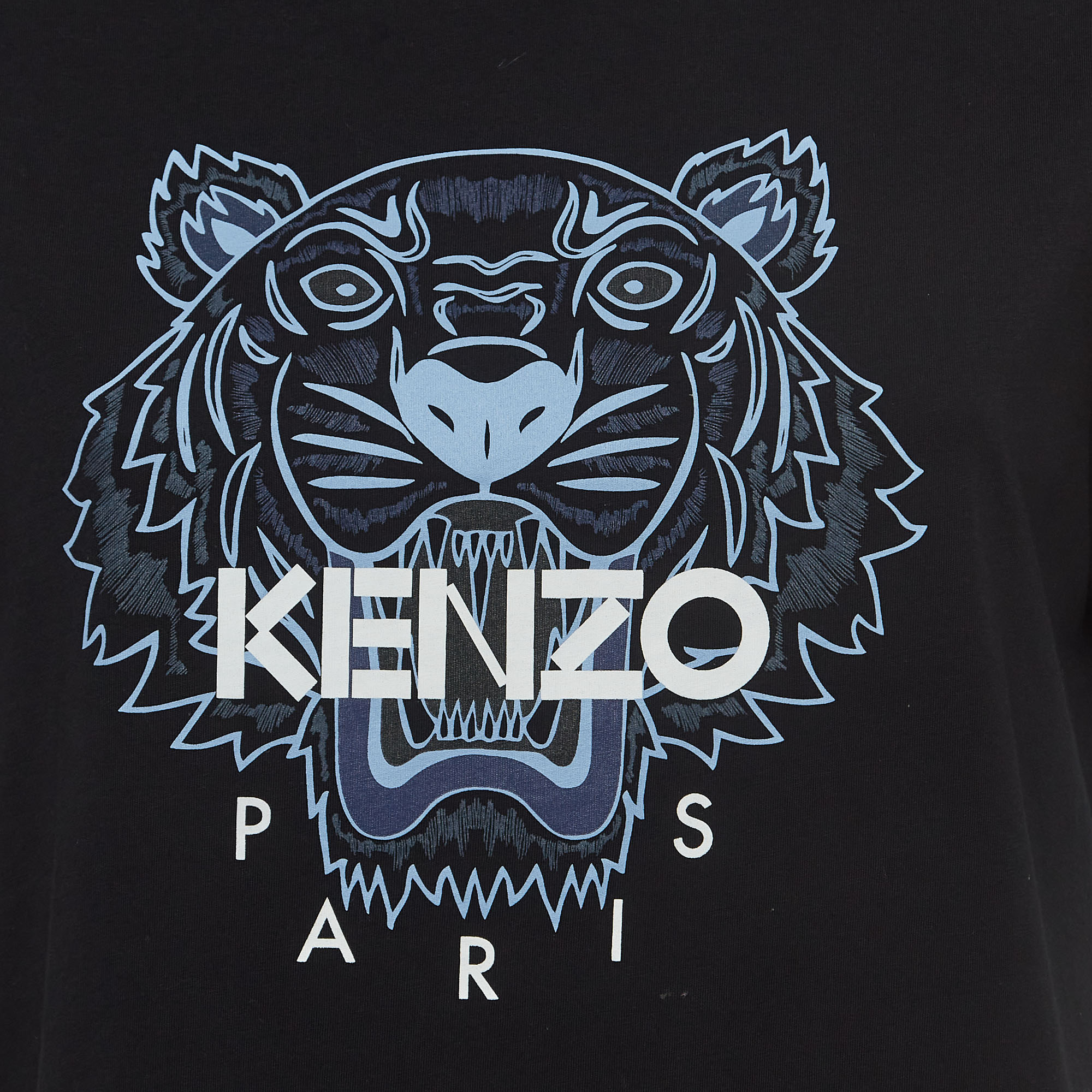 Kenzo Black Tiger Print Cotton Half Sleeve T-Shirt L