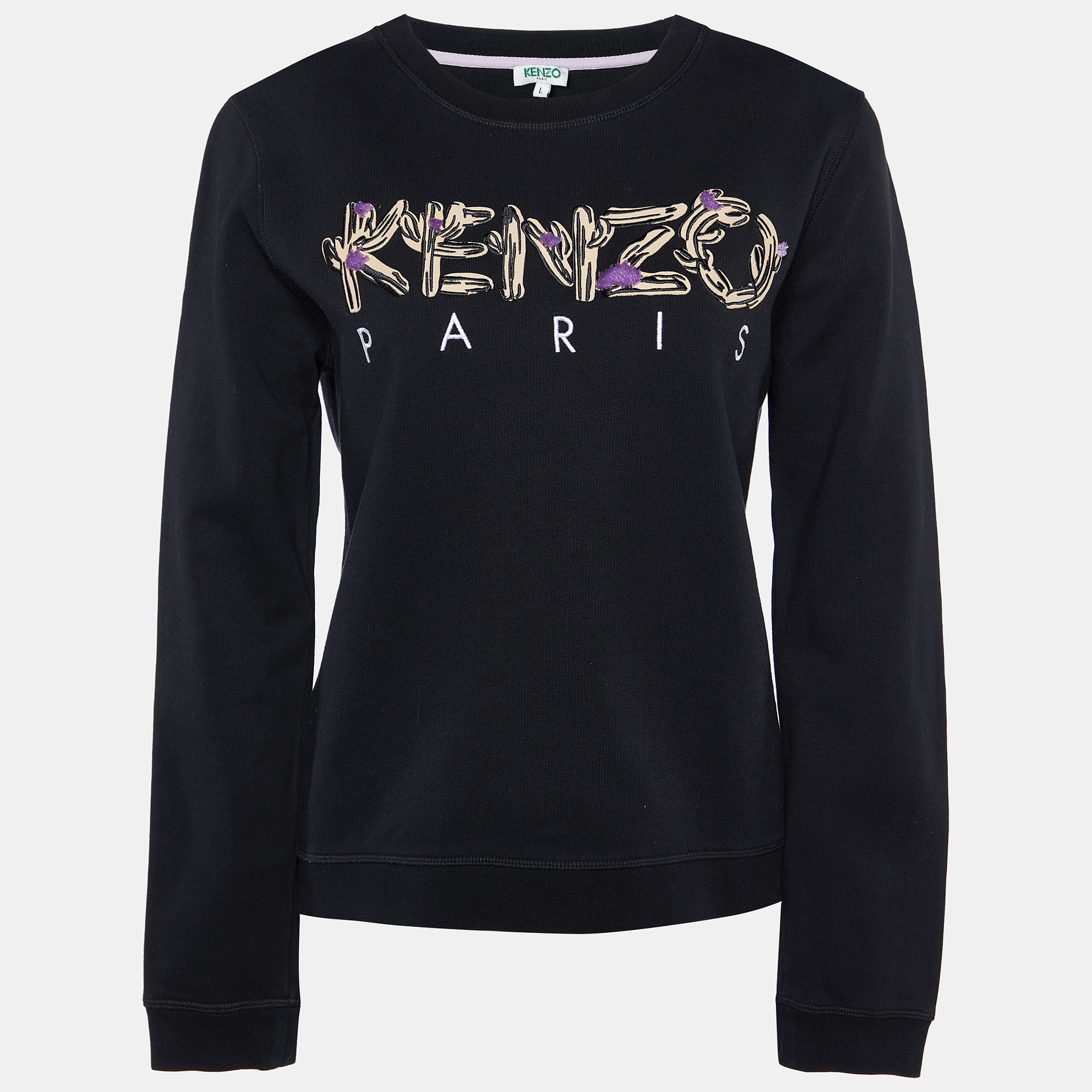 Kenzo Black Logo Embroidered Cotton Sweatshirt L