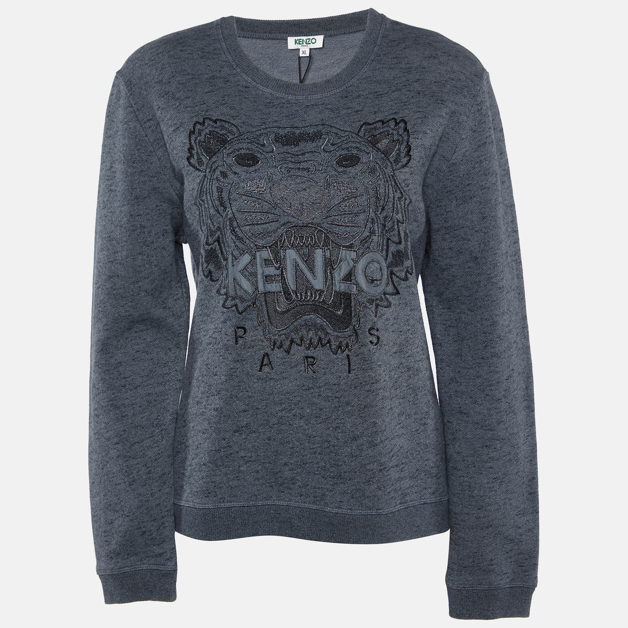 Kenzo Grey Tiger Embroidered Cotton Sweatshirt XL