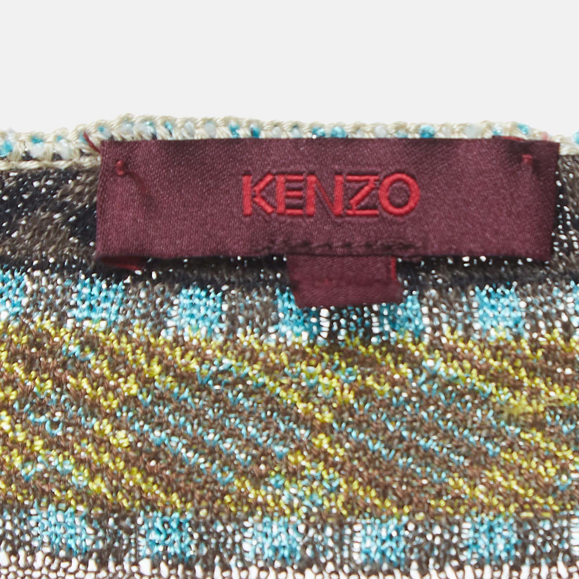Kenzo Multicolor Patterned Lurex Knit Wrap Top M