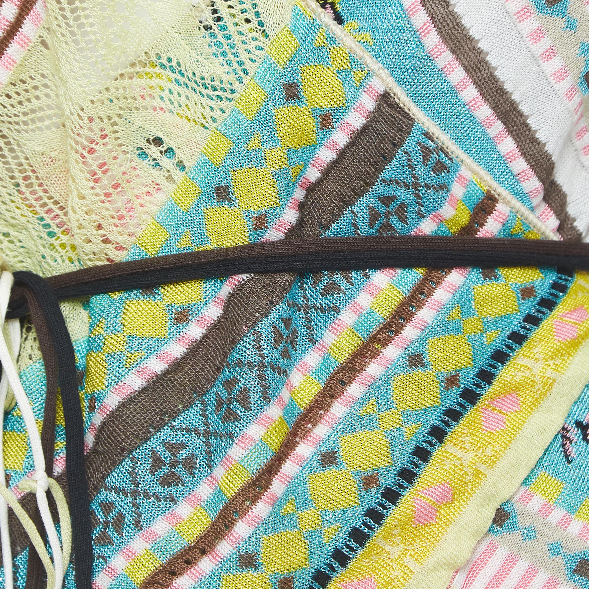 Kenzo Multicolor Patterned Lurex Knit Wrap Top M