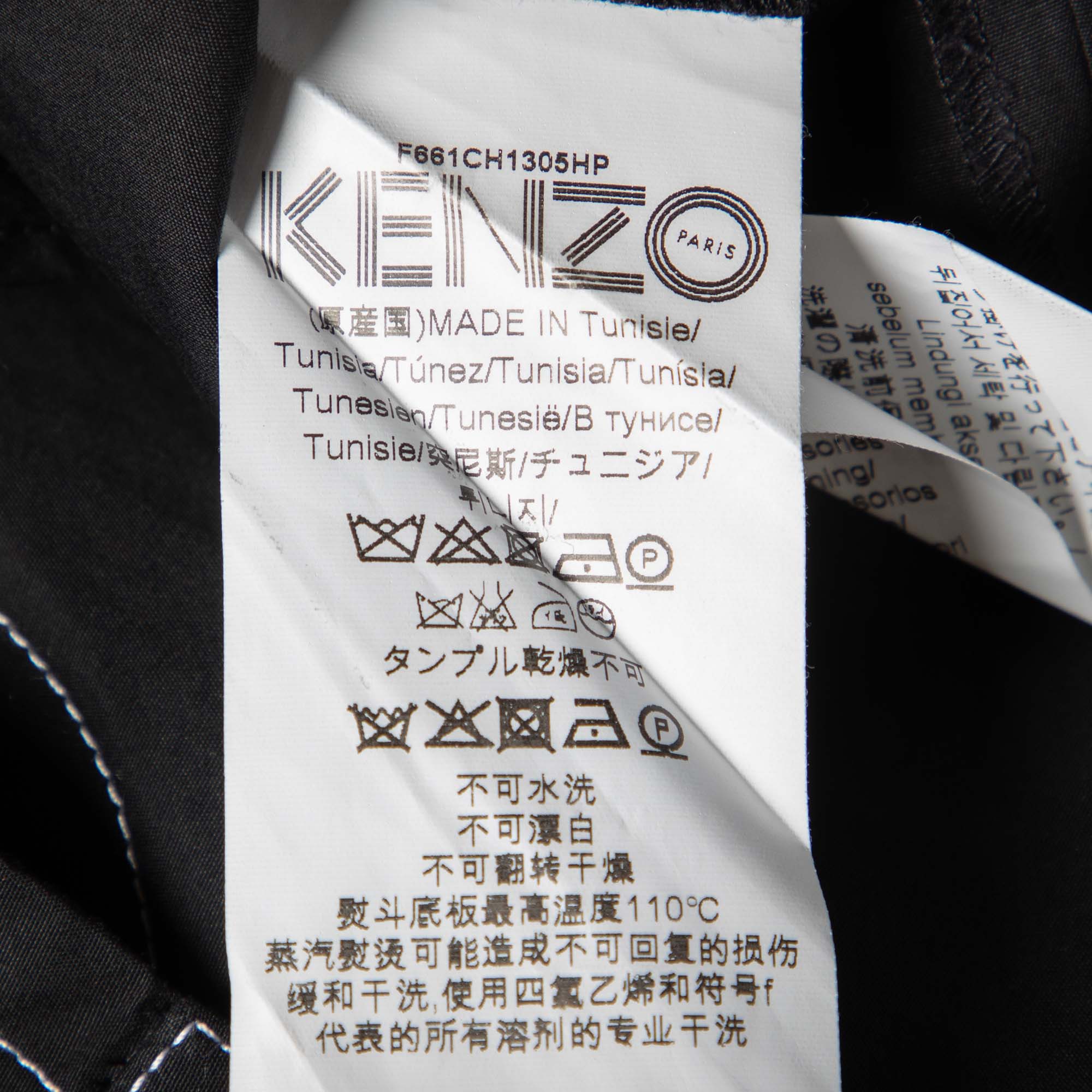Kenzo Black Cotton Contrast Stitch Detail Button Front Shirt M