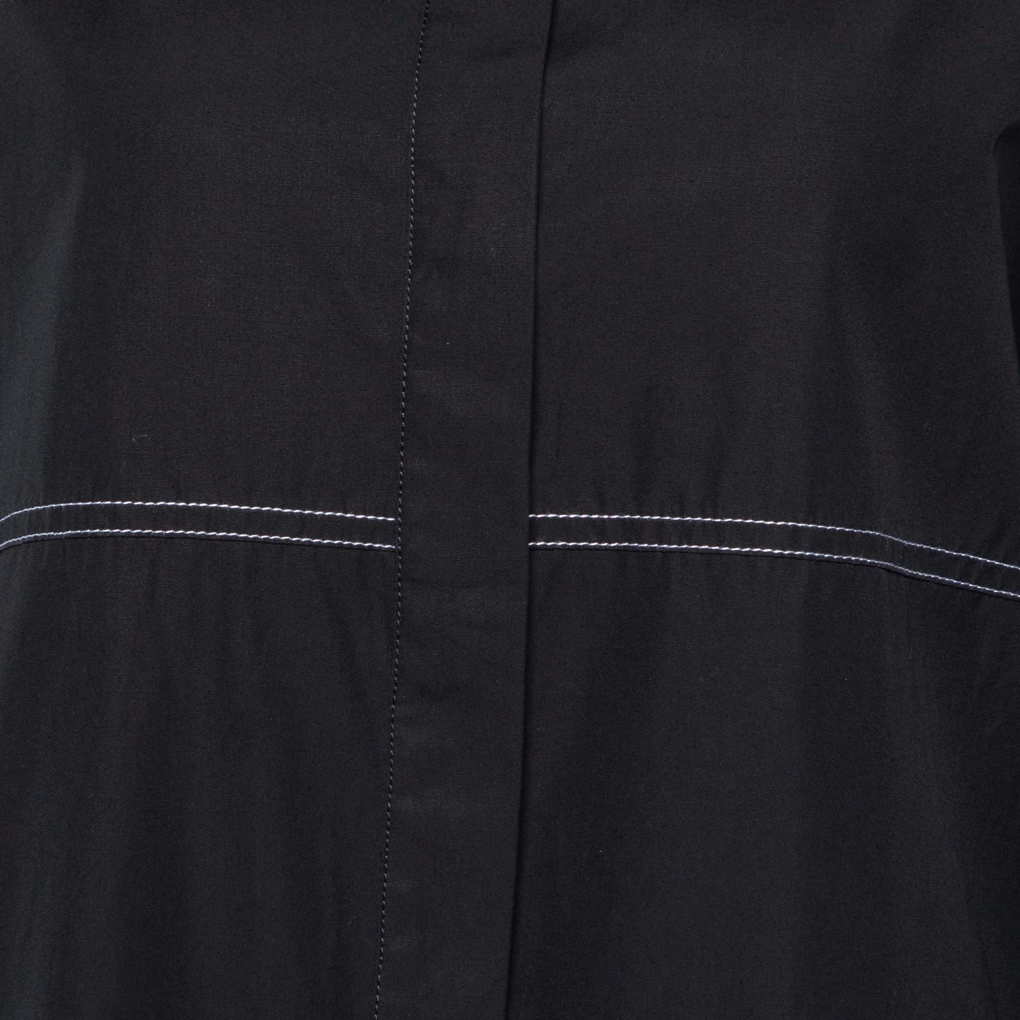 Kenzo Black Cotton Contrast Stitch Detail Button Front Shirt M