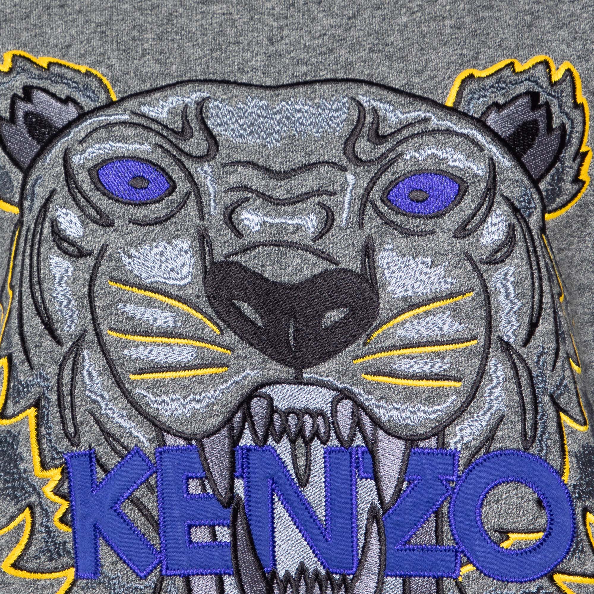 Kenzo Grey Tiger Embroidered Cotton Sweater Dress XL