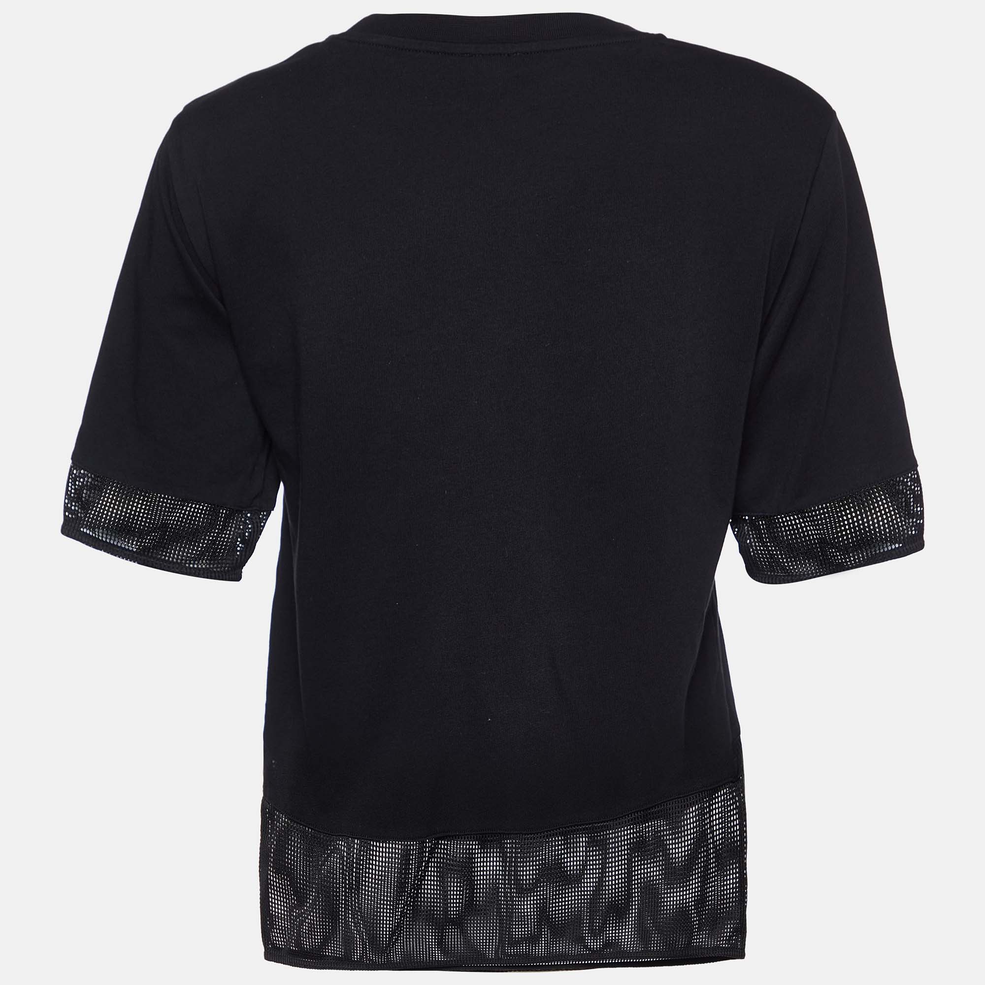 Kenzo Black Logo Print Cotton Mesh Detail T-Shirt S