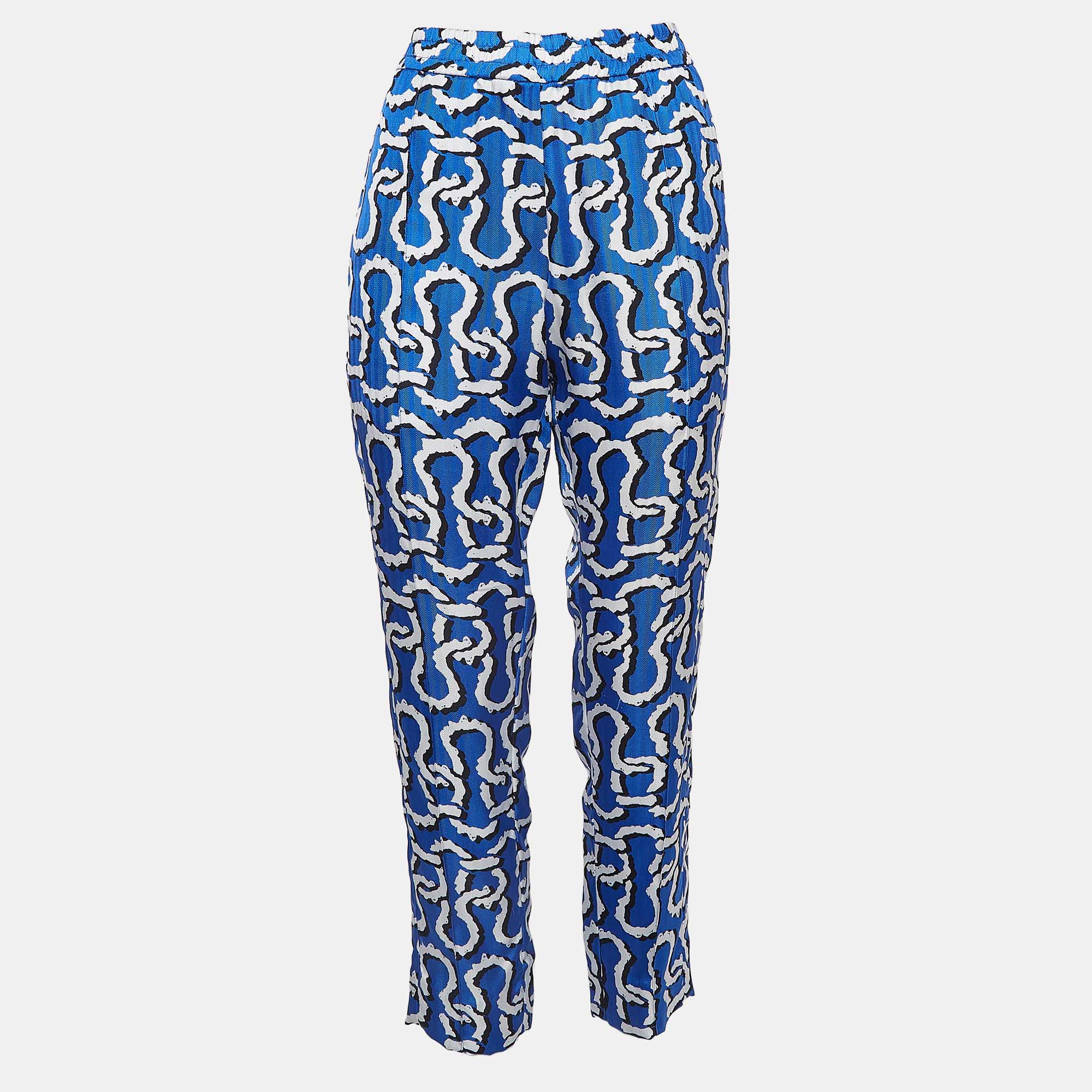 Kenzo blue print silk elasticated waist pants s